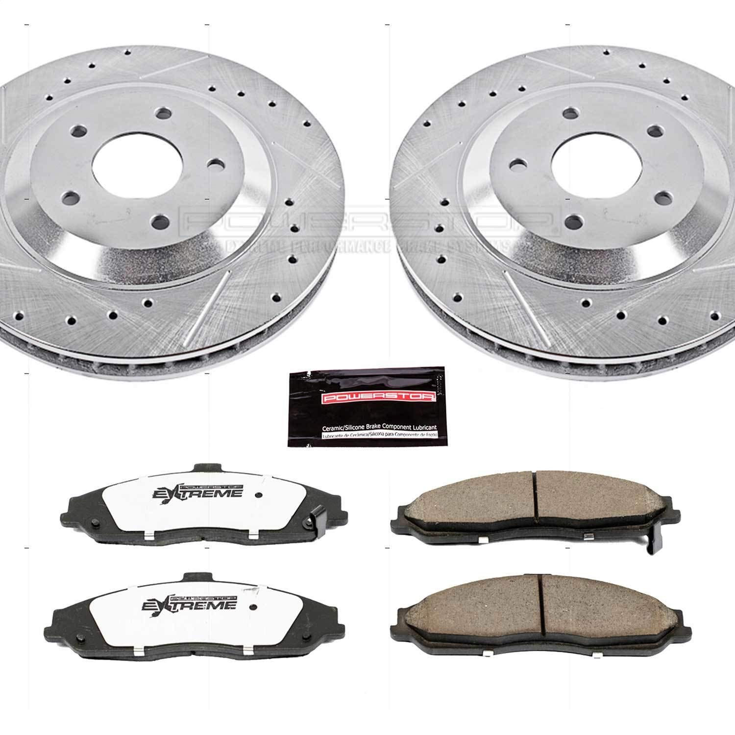 Power Stop K1559-26 Front Z26 Carbon Fiber Brake Pads & Drilled Slotted Rotors Kit - High Performance Braking for Trucks, SUVs & Sports Cars