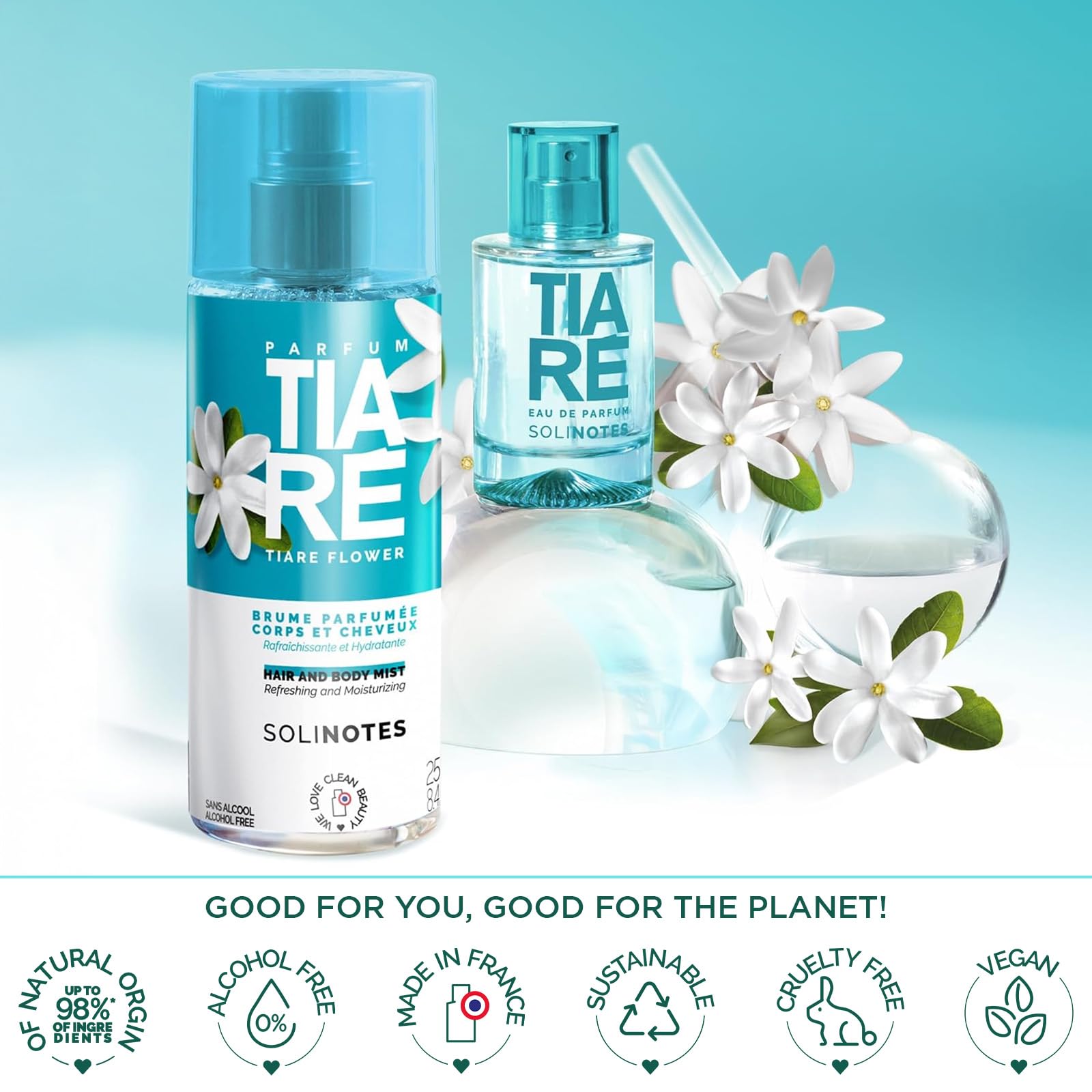SOLINOTES Tiaré Body Mist for Women - Alcohol-Free Hydrating Fragrance Spray | 8.45 fl.oz Floral Scent for Body & Hair | Perfect for Daily Use, Work, Date Night & Travel