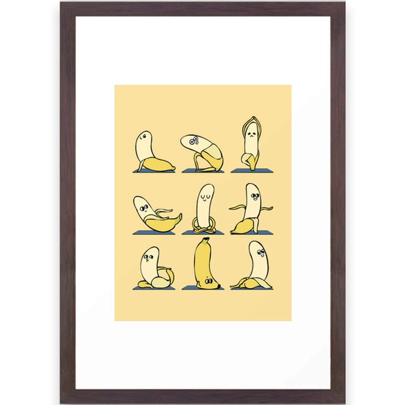 Banana Yoga Framed Art Print by Huebucket - Conservation Walnut Frame - Small 13x19 Inches - Modern Home Decor for Living Room, Bedroom & Office