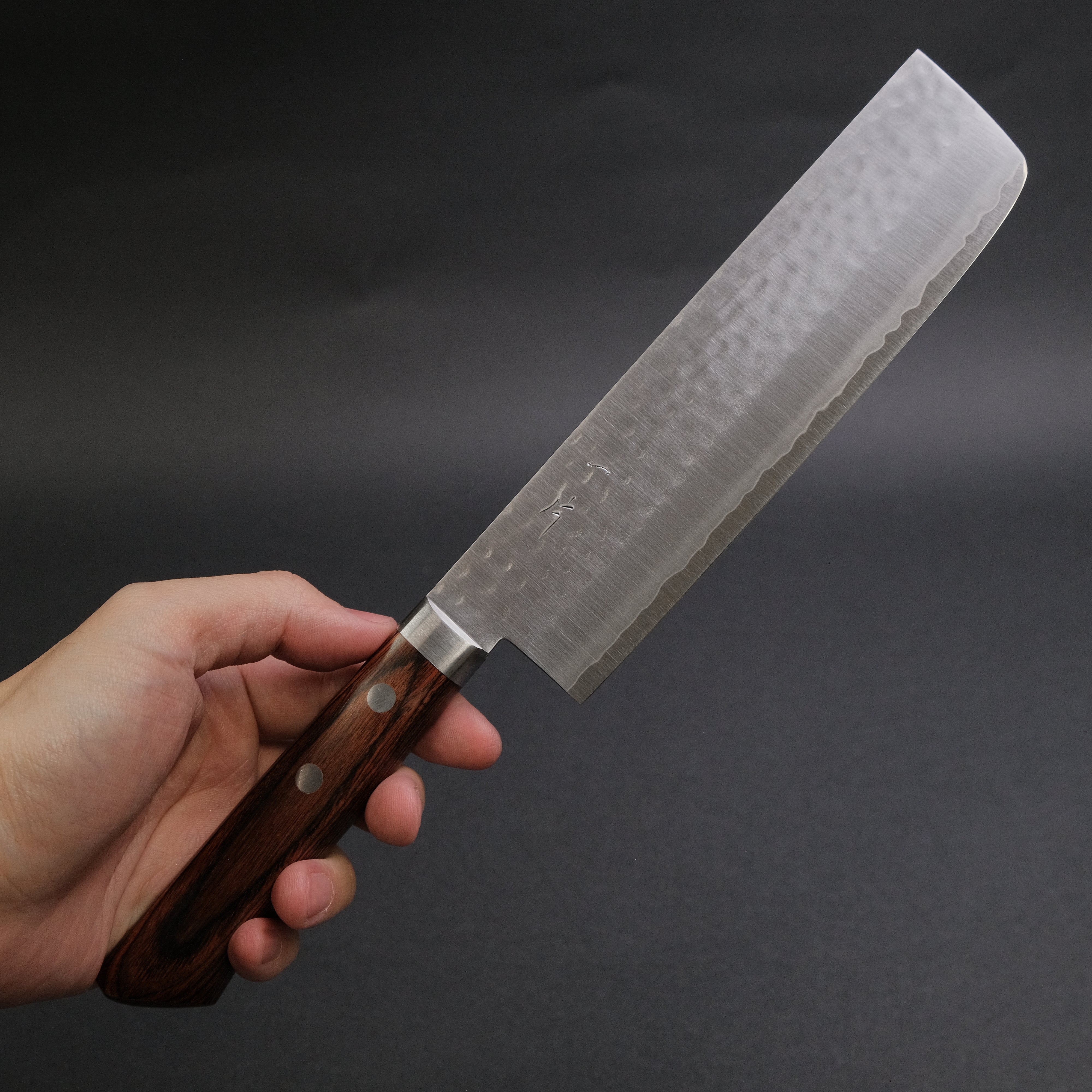 Hitohira NM Tsuchime Nakiri Knife - Japanese Vegetable Knife with Imitation Mahogany Handle - Perfect for Slicing, Dicing & Chopping Vegetables in Home Kitchens