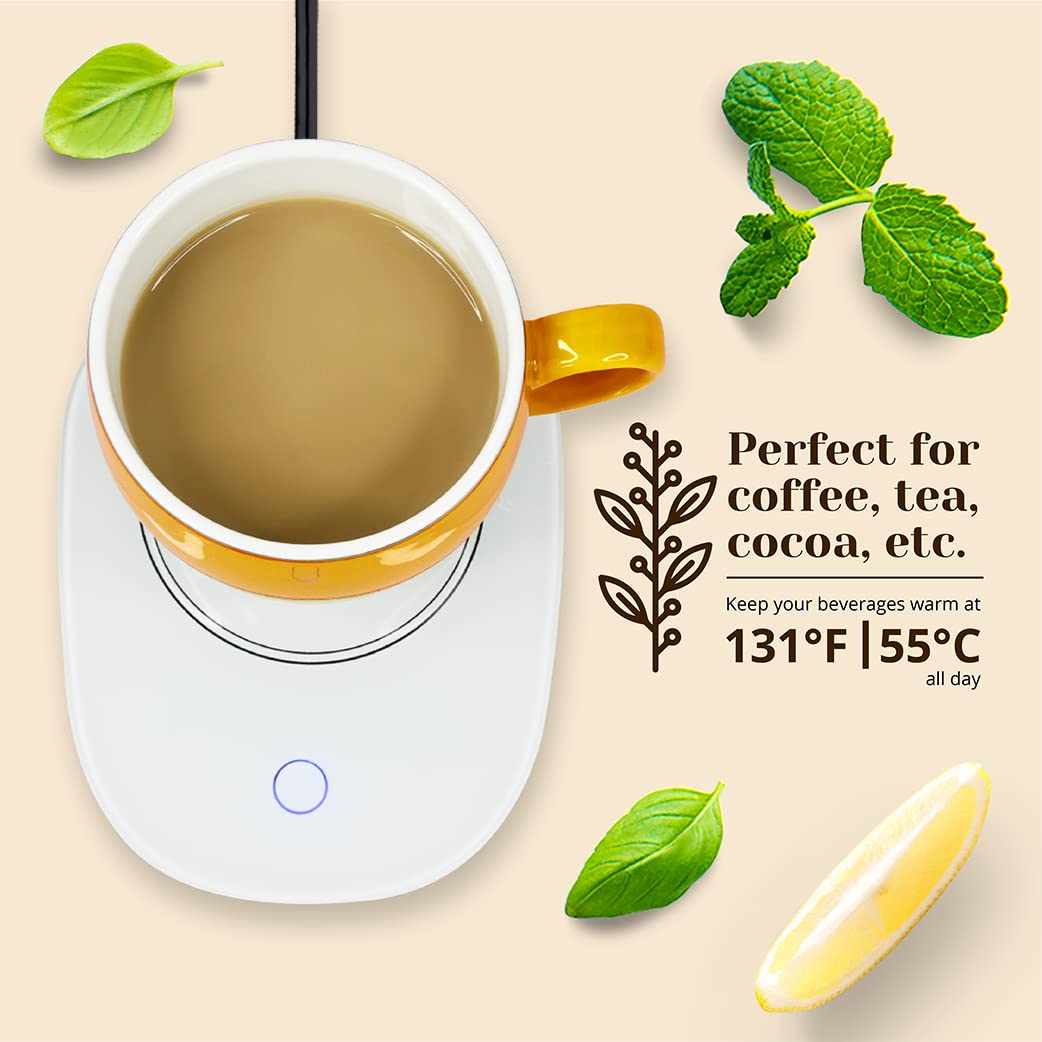 Amruta Auto On/Off Gravity Induction Coffee Mug Warmer - Smart Warming Plate for Coffee, Tea, Cocoa, Milk & Water - Perfect for Office, Home & Travel (White)