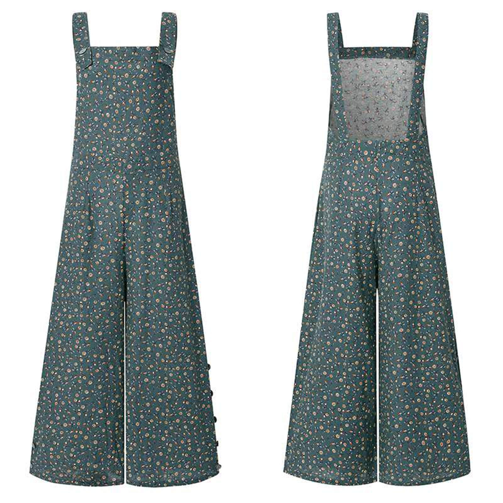 Floral Printed Jumpsuits for Women - Casual Sleeveless Spaghetti Strap Romper with Wide Leg Pants, Plus Size Summer Outfits for Beach, Vacation & Streetwear Fashion