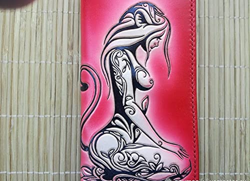 Handmade 3D Carved Genuine Leather Women's Wallet - Long Bifold Travel Wallet with Hand-Painted Design for Motorcycle Riders & Daily Use | Perfect Gift for Her, Business, and Special Occasions