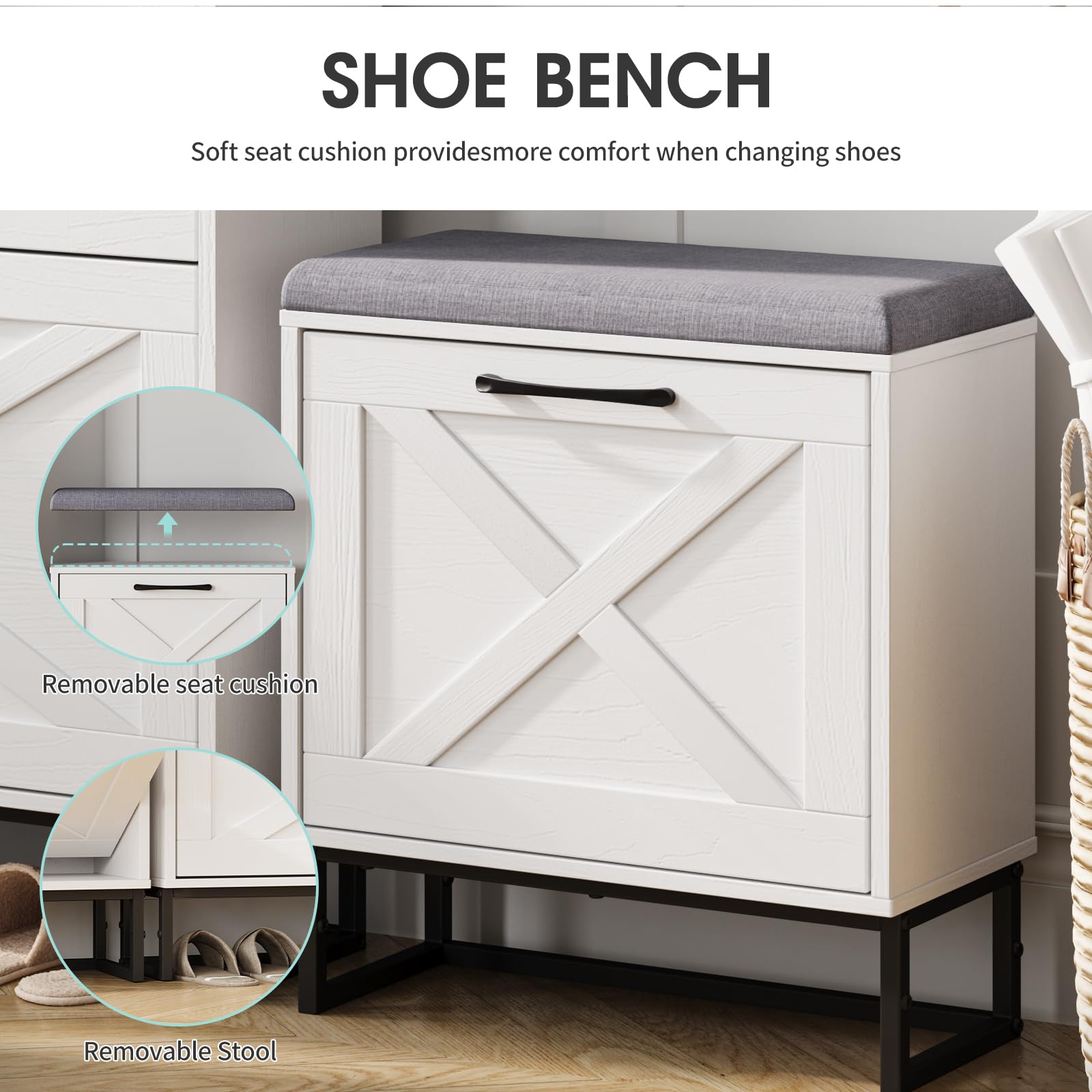 Maupvit 4-Tier Shoe Storage Cabinet with Flip Drawers - Holds 28 Pairs of Shoes, Space-Saving Entryway Shoe Bench & Hidden Organizer for Living Room, Hallway, Bedroom - White (Perfect for Small Spaces & Apartment Entryways)