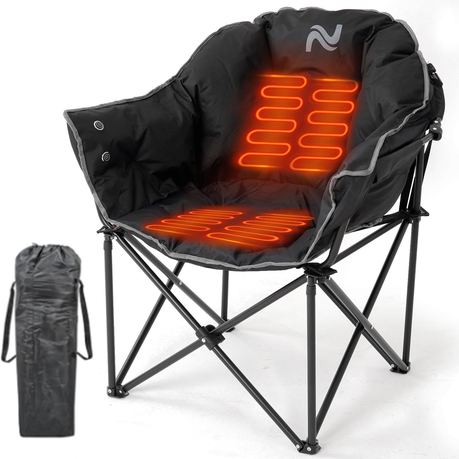 LILYPELLE Oversized Heated Camping Chair - 3 Adjustable Heat Levels, Portable Folding Moon Saucer Chair for Outdoor, Patio, Lawn & Lounge - Perfect for Camping, Backyard Relaxation & Winter Gatherings