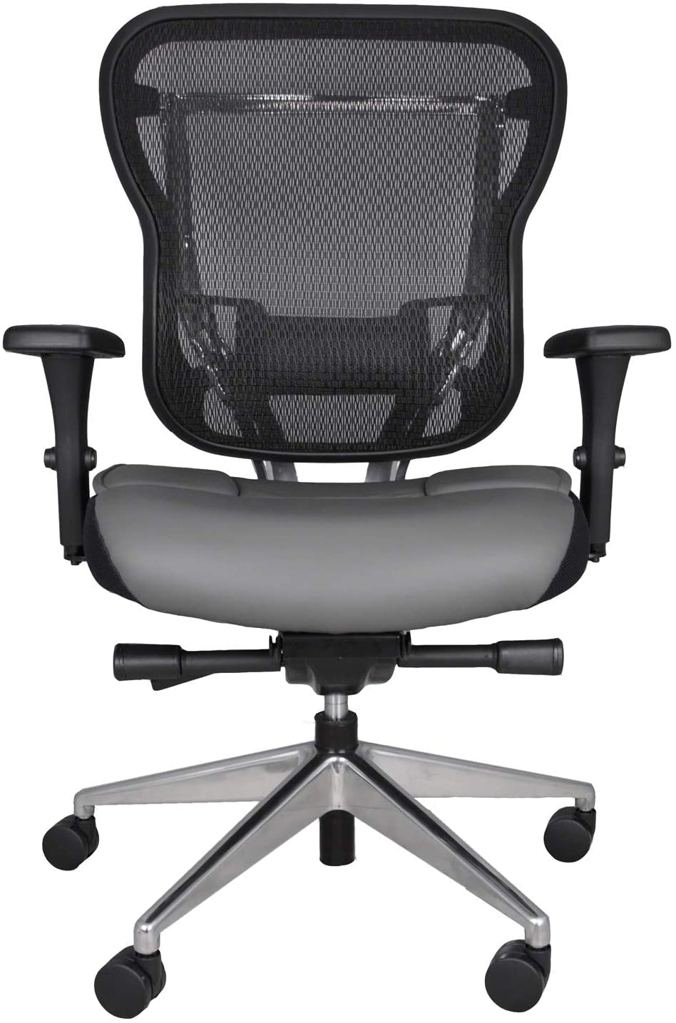 Oak Hollow Furniture Aloria Series Ergonomic Executive Office Chair - Genuine Leather Seat, Mesh Back, Adjustable Lumbar Support & Tilt Swivel - High Back Computer Chair for Home & Office (Gray, Tall)