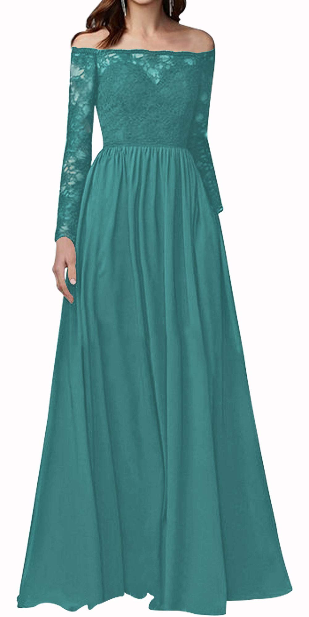 Elegant Chiffon Bridesmaid Dresses with Pockets | Lace Mother of The Bride Gowns | Off-Shoulder Long Sleeve Prom Dresses for Weddings, Formal Events & Special Occasions