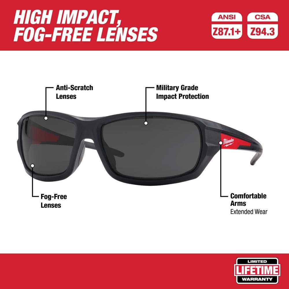 Milwaukee Tinted Safety Glasses - ANSI Z87.1 Certified, UV Protection, Anti-Fog for Construction, Woodworking & Outdoor Work - Perfect for DIY Projects, Workshop Safety & Sun Protection