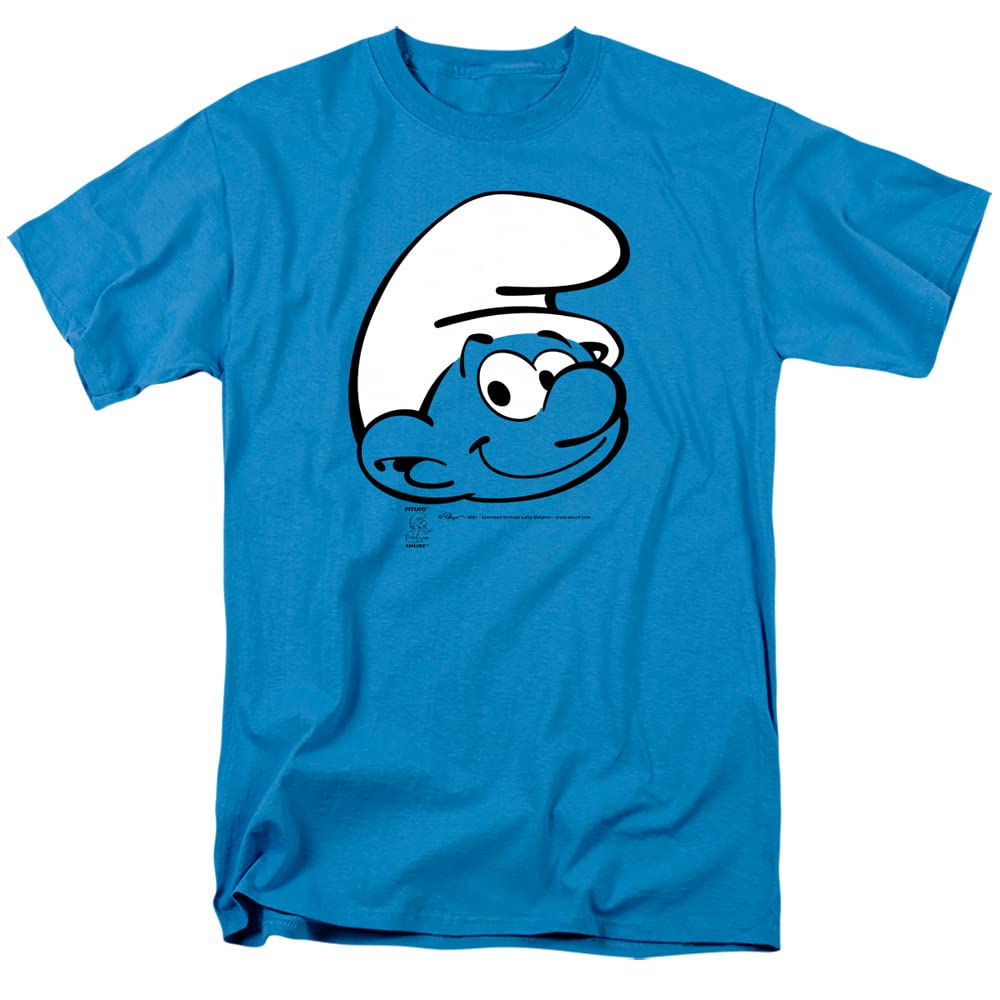 Smurfs Unisex Adult T-Shirt - Generic Smurf Head Design in Turquoise - X-Large Size - Casual Wear & Cosplay Costume for Fans