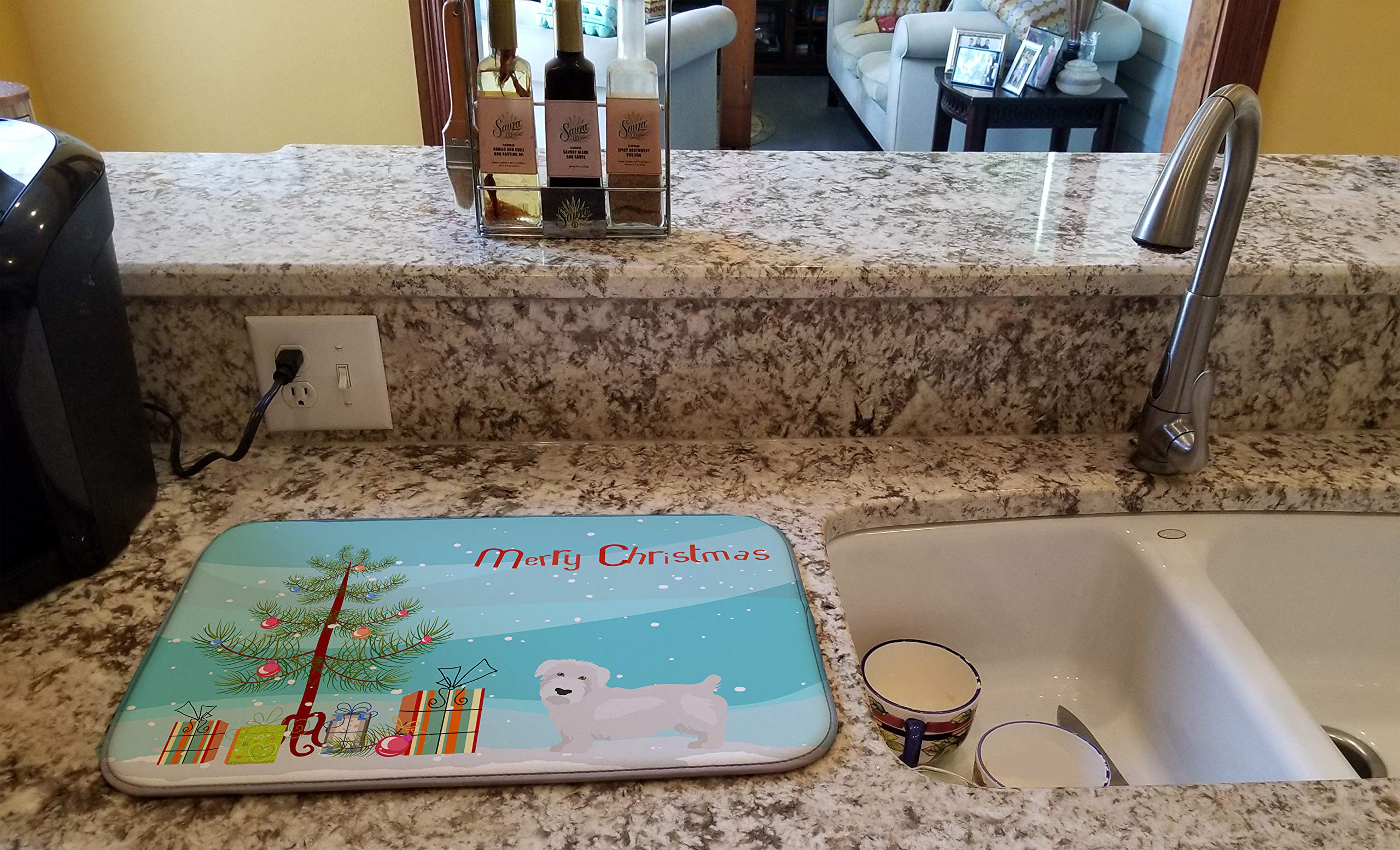 Christmas Tree Dish Drying Mat - Absorbent Kitchen Counter Pad (14x21