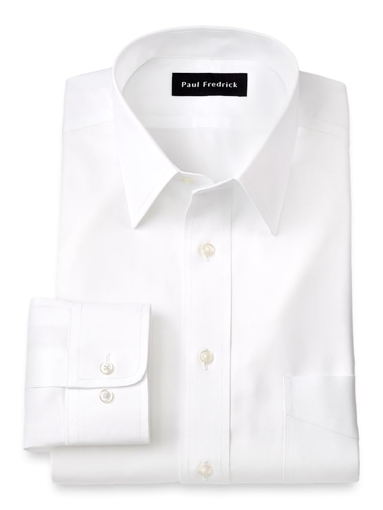 Paul Fredrick Men's Tailored Fit Non-Iron Cotton Dress Shirt - Premium Pinpoint Oxford for Business & Formal Occasions - Office Wear, Weddings & Professional Events
