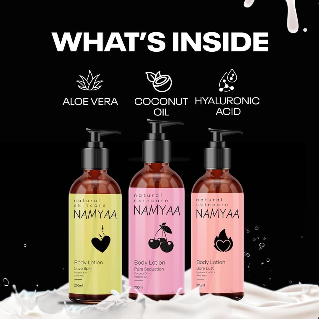 **Namyaa Nourishing Body Lotion with Aloe Vera & Coconut Oil – Long-Lasting Hydration for Dry Skin, Ultra Soft & Glowing Skin – Natural Ingredients, Fragrant – Pack of 3 (Perfect for Daily Moisturizing & Spa-Like Self-Care)**