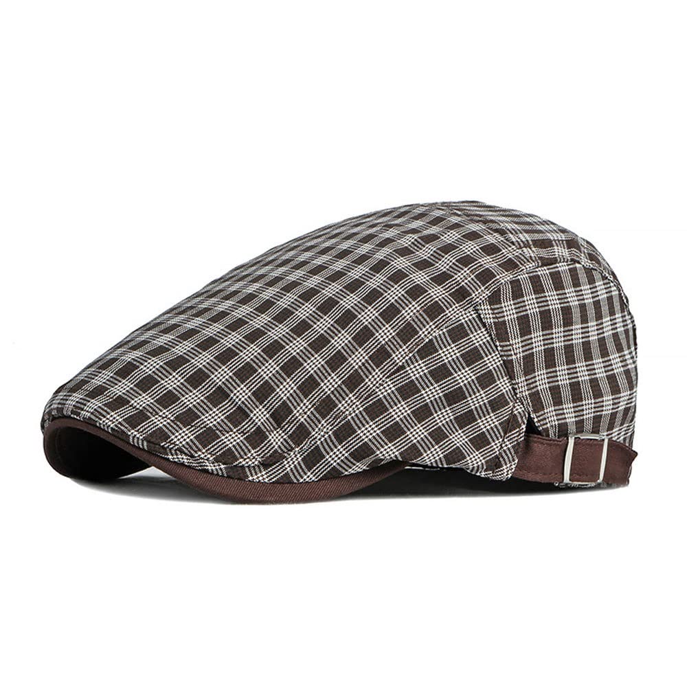 Stylish Unisex Plaid Cotton Flat Cap - Adjustable Summer & Spring Sun Hat for Men & Women (55-60cm) - Perfect for Outdoor Activities, Travel, and Casual Wear