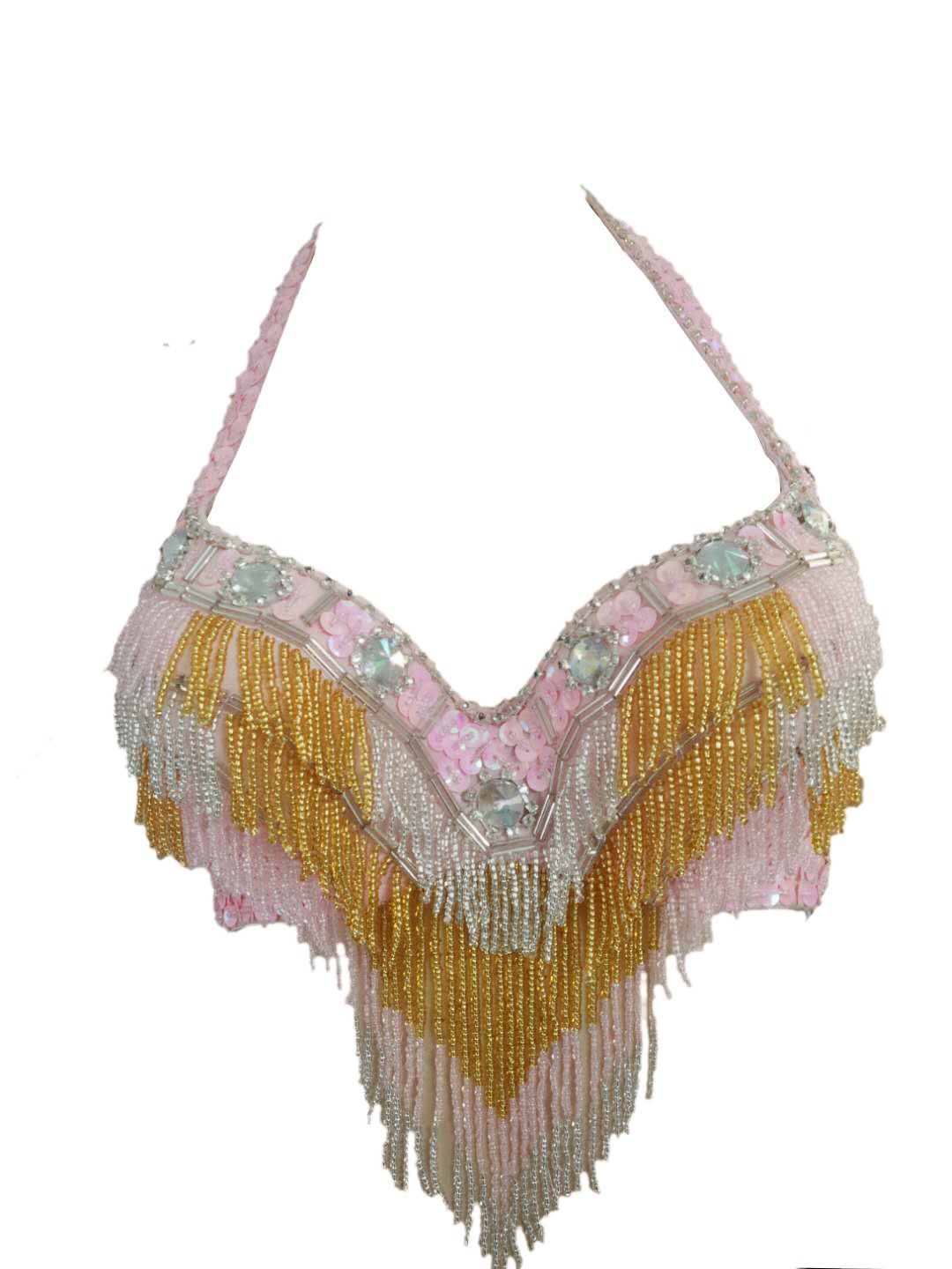 Whitewed Halter Sequin Cabaret Belly Dance Costume Set - Sparkling Bra & Belt with Beaded Fringe for Professional Performances, Stage Shows & Dance Competitions