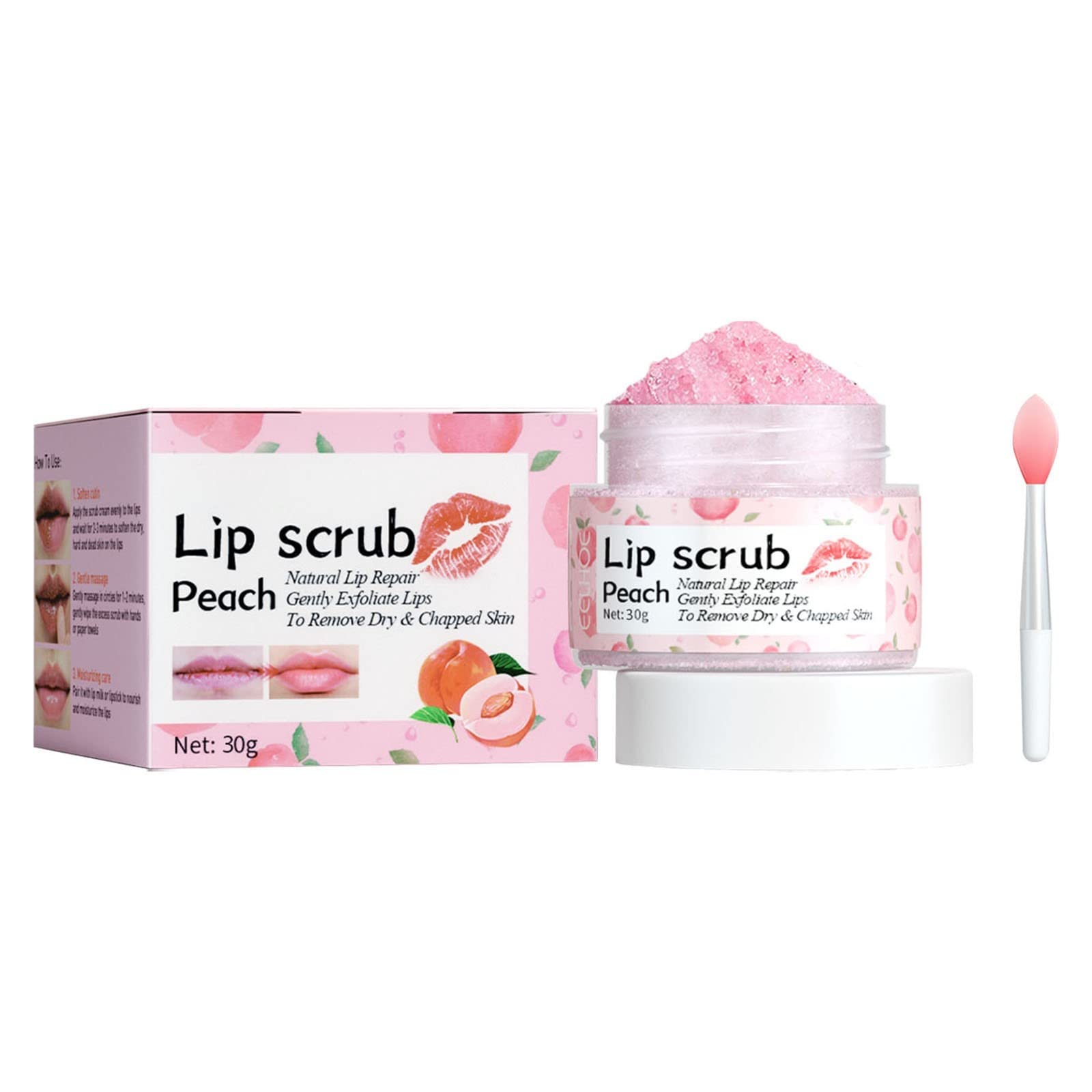 Peach Lip Scrub & Plumper - Hydrating Exfoliator for Dry Lips, Fades Lip Lines & Revitalizes - 99% Aloe Gel Lipstick for Natural Lip Care - Perfect for Daily Use & Nighttime Lip Treatment (One Size)