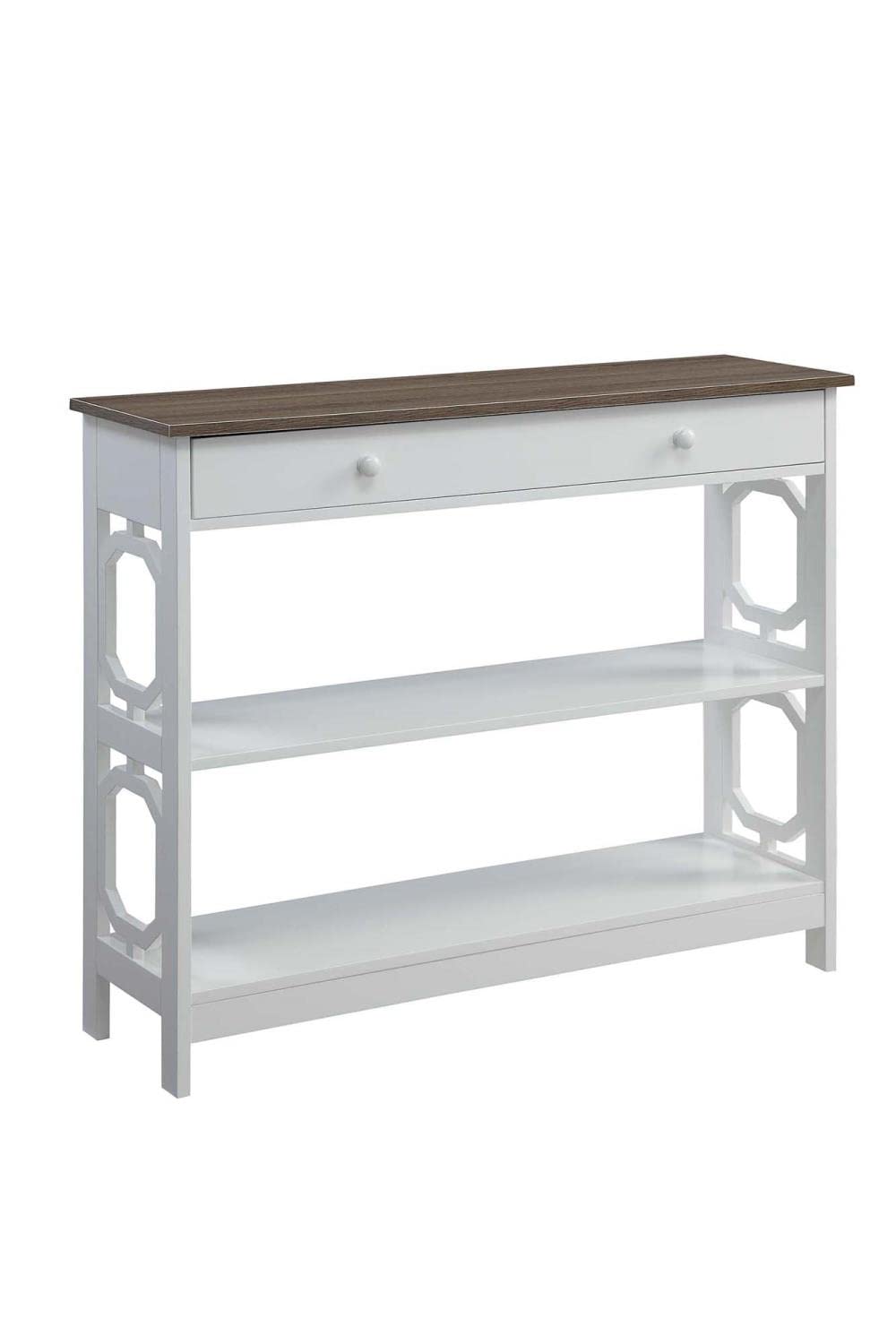 Convenience Concepts Omega 1-Drawer Console Table - Driftwood Top & White Frame - Entryway Sofa Table for Living Room, Hallway, or Bedroom Decor
