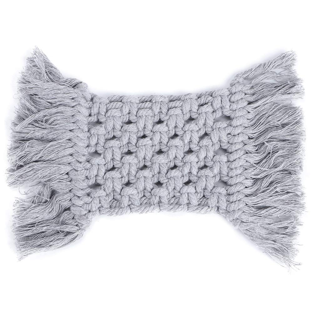 Elegant Anti-Slip Rectangular Cotton Coaster with Tassel Decor - Gray Home Decoration for Coffee, Tea, and Dining Table Protection | Perfect for Kitchen, Office, and Gift Giving