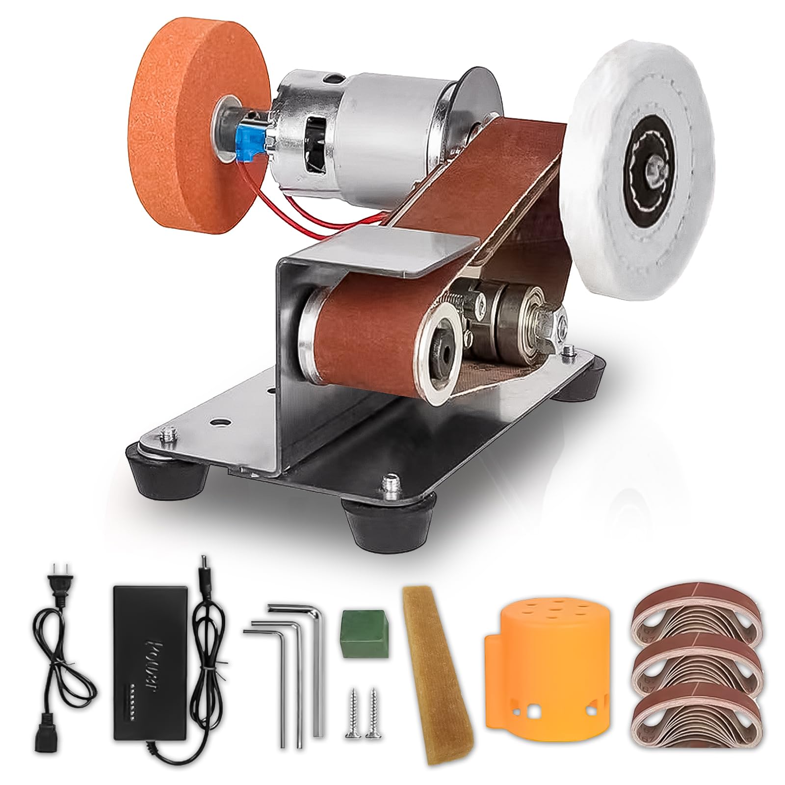 3-In-1 Mini Belt Sander with 7 Adjustable Speeds - Professional Knife Sharpener & Grinder System for Hunting, Kitchen & Serrated Knives - Wood & Plastic Craft Tool (6.6 Inches) - Perfect for DIY Projects, Metal Polishing & Blade Maintenance