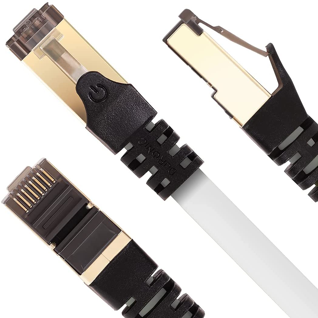 Duronic CAT 8 Ethernet Cable 1M (3.3ft) - High Speed 40Gbps, 2000MHz Shielded Network Cable, SFTP Snagless RJ45 Connector - Perfect for Gaming, Streaming & Home Office Setup (White)