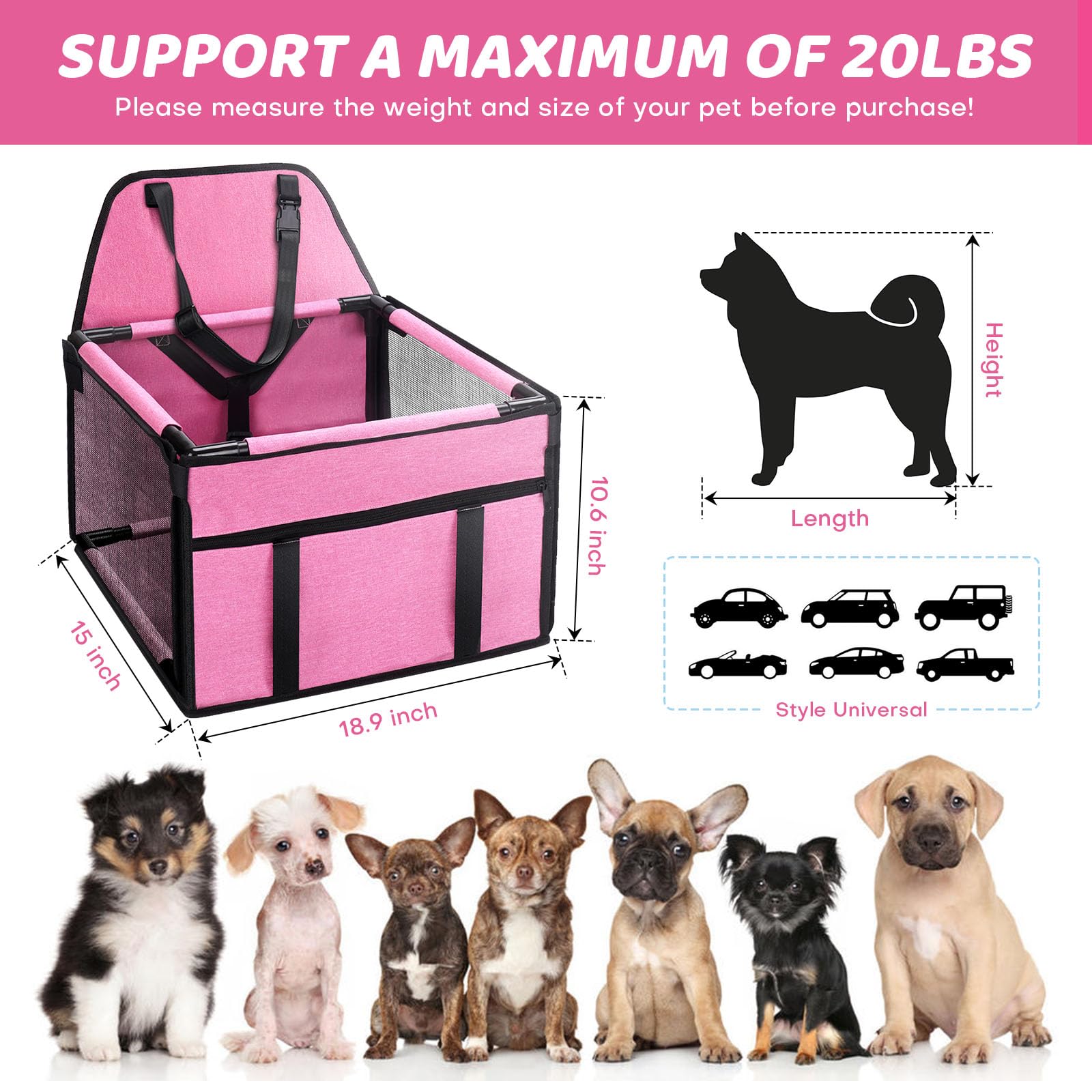 Best Dog Car Seat for Small & Medium Dogs - Portable Pet Booster Seat with Clip-On Leash & Mesh Window (Up to 20 lbs) - Perfect for Road Trips & Safe Car Travel