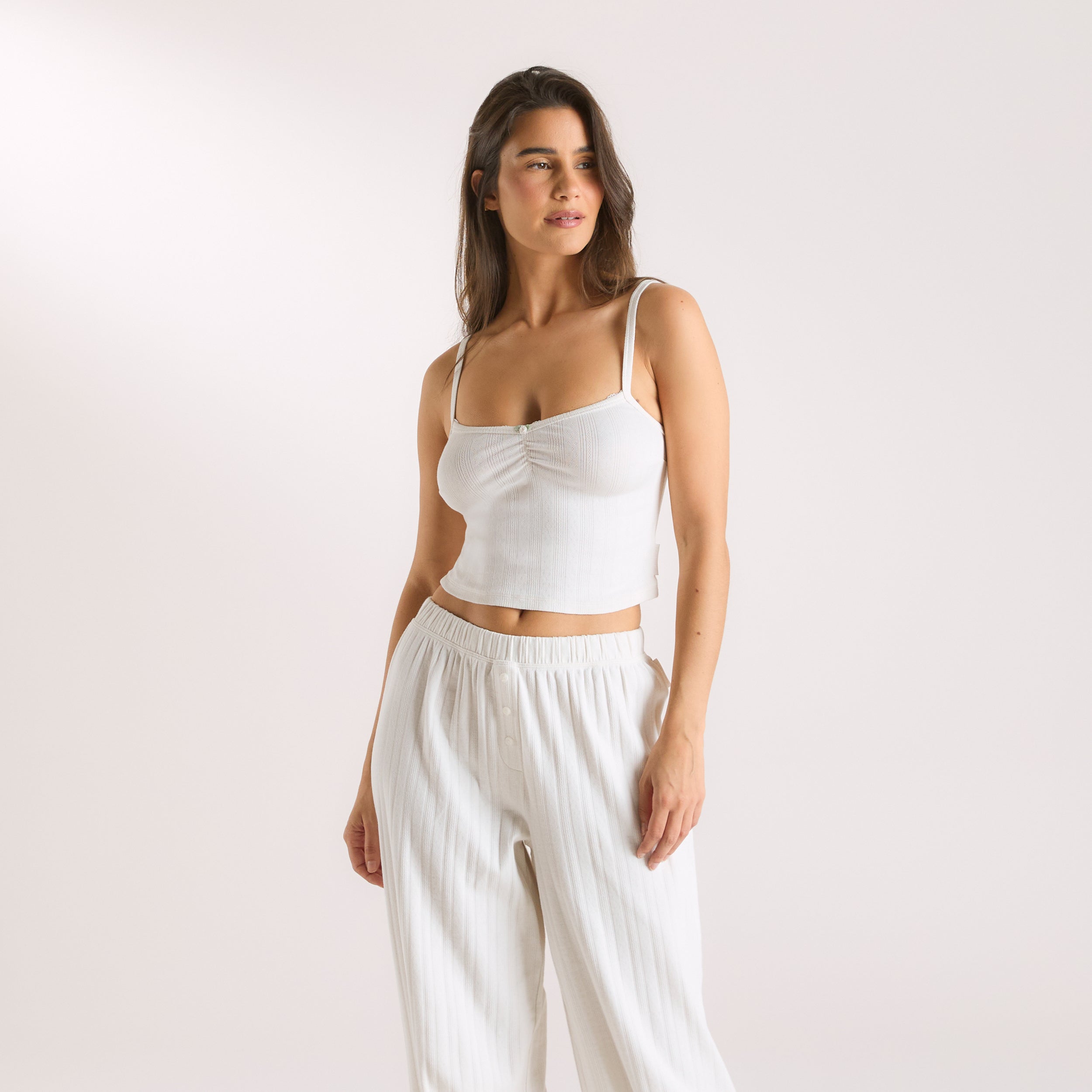 Pointelle Cami Sleepwear Top - Soft & Comfortable Women's Pajama Shirt in Cream | Perfect for Lounge, Sleep & Relaxation at Home