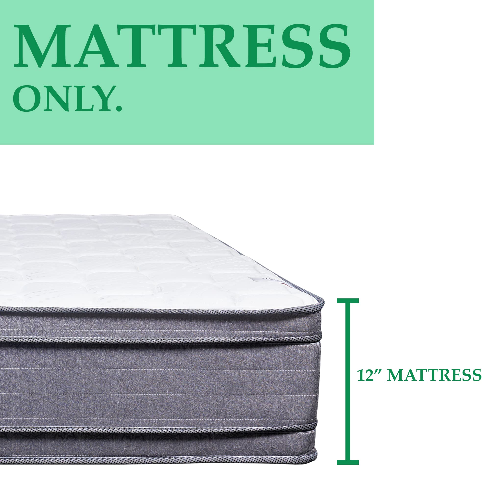 Treaton 12-Inch Double Sided Foam Encased Double Pillow Top Medium Plush Mattress - Full Size with Exceptional Back Support for Side & Back Sleepers - Perfect for Guest Rooms, Dorms & Apartments