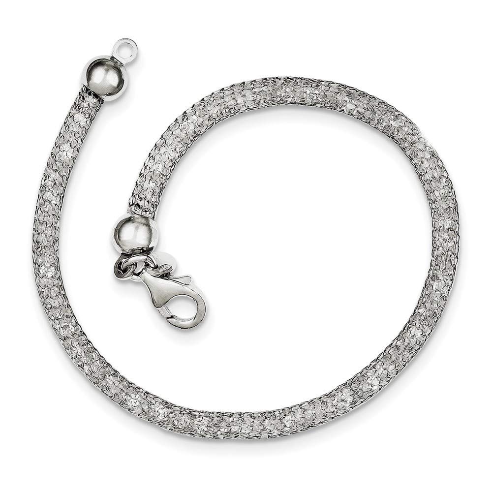 Elegant Sterling Silver Mesh Bracelet with Strass Crystals - 7.5 Inch Adjustable Length for Women | Perfect for Parties, Weddings & Everyday Wear