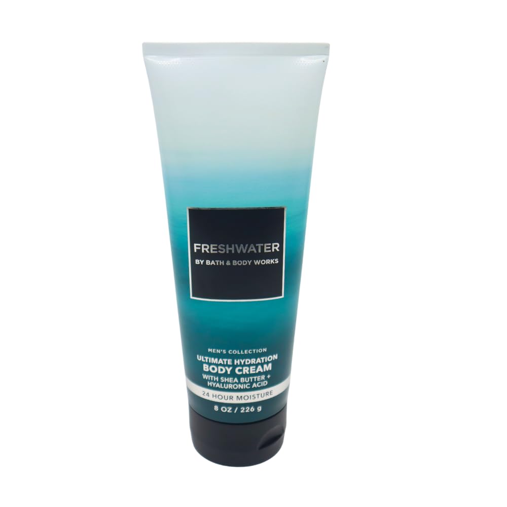 Bath & Body Works Men's Black Tie & Freshwater Hydrating Body Cream Gift Set - 2 x 8 oz Moisturizing Lotions with Blue Bow | Perfect for Holidays, Birthdays & Self-Care Routines