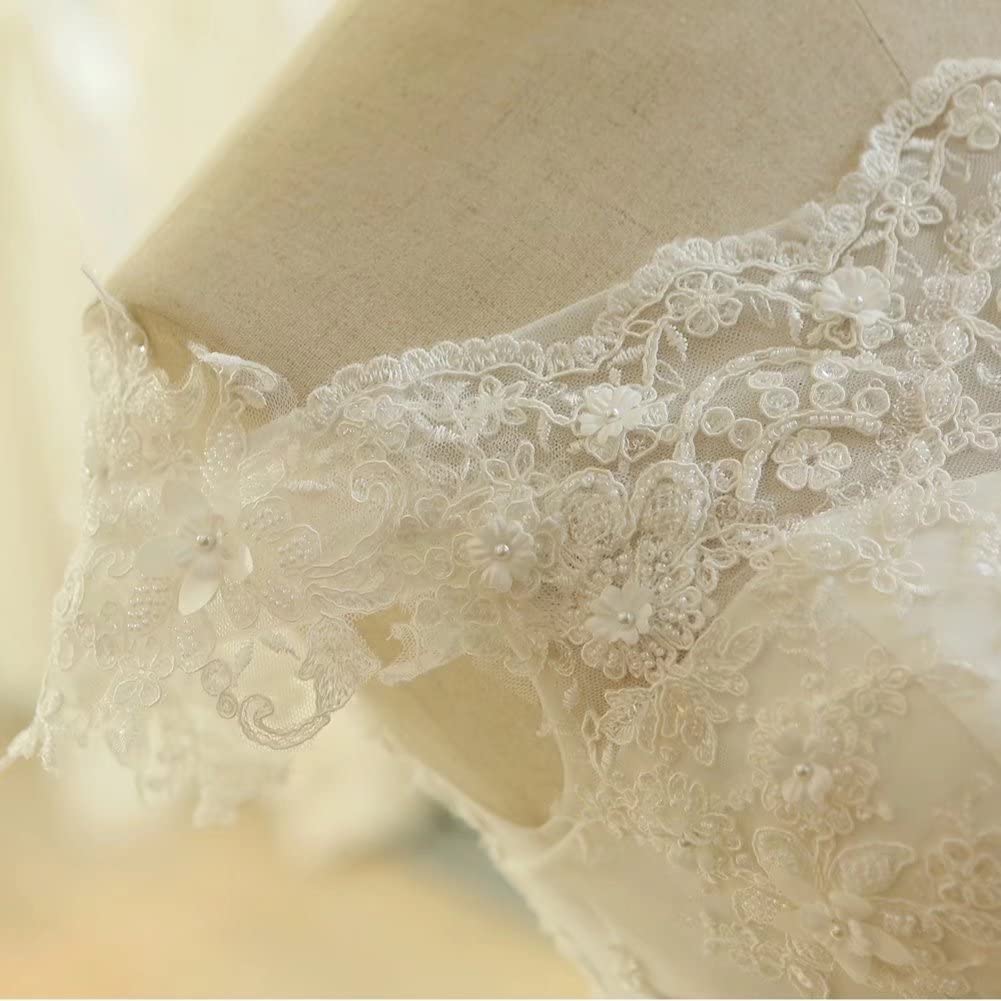 TRHTX Beaded V-Neck Lace Wedding Dress for Bride – Long Sleeve A-Line Tulle Bridal Gown for Church, Beach & Formal Ceremonies