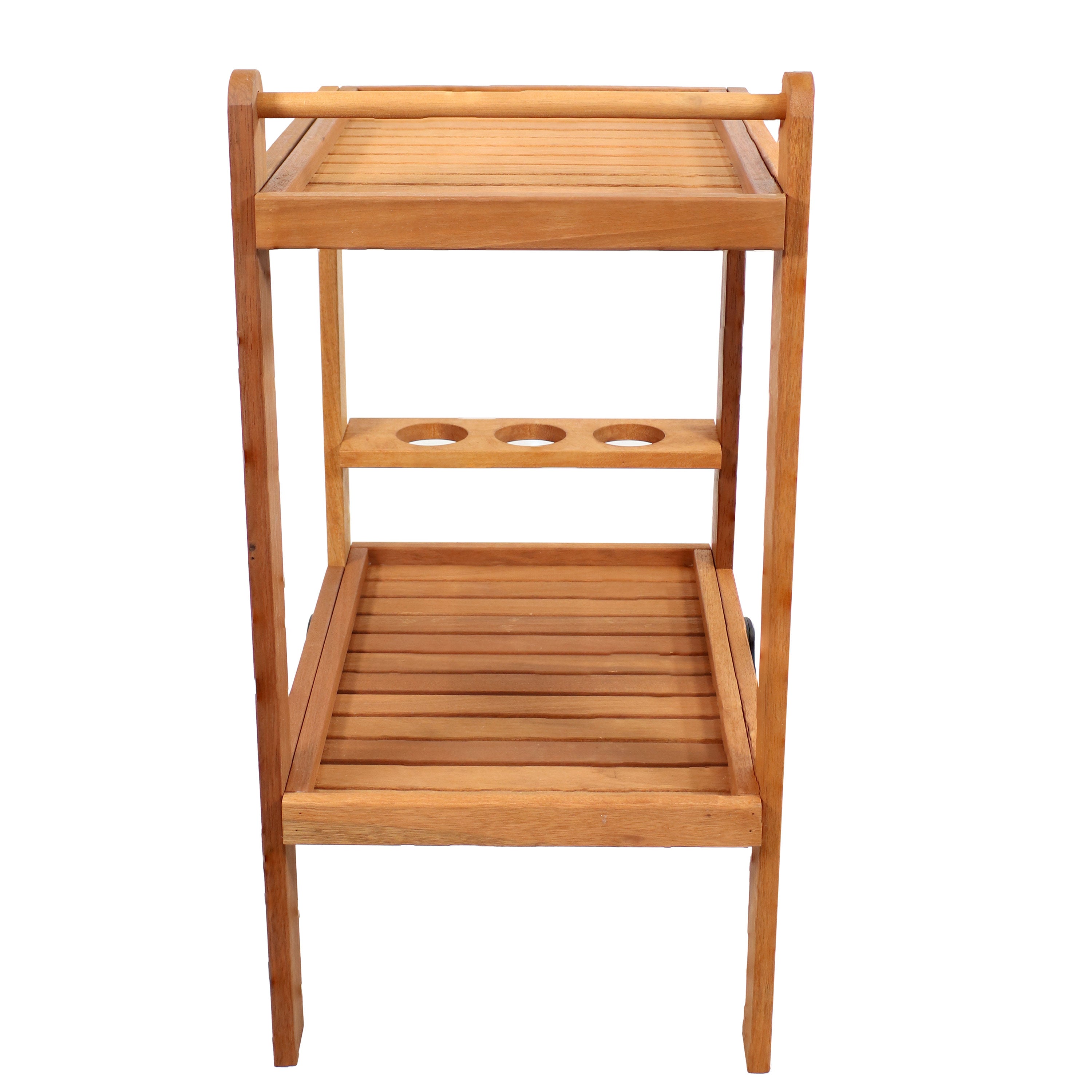 Sunnydaze Outdoor Wood Bar Cart with Wheels - Malaysian Hardwood Rolling Drink Cart for Patio, Garden, Poolside & Backyard Entertaining