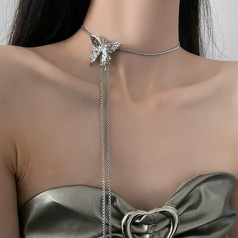 Elegant Multi-Way Lariat Butterfly Necklace with Tassel - Adjustable Layering Pendant for Women | Perfect for Parties, Weddings & Everyday Wear | HN3025