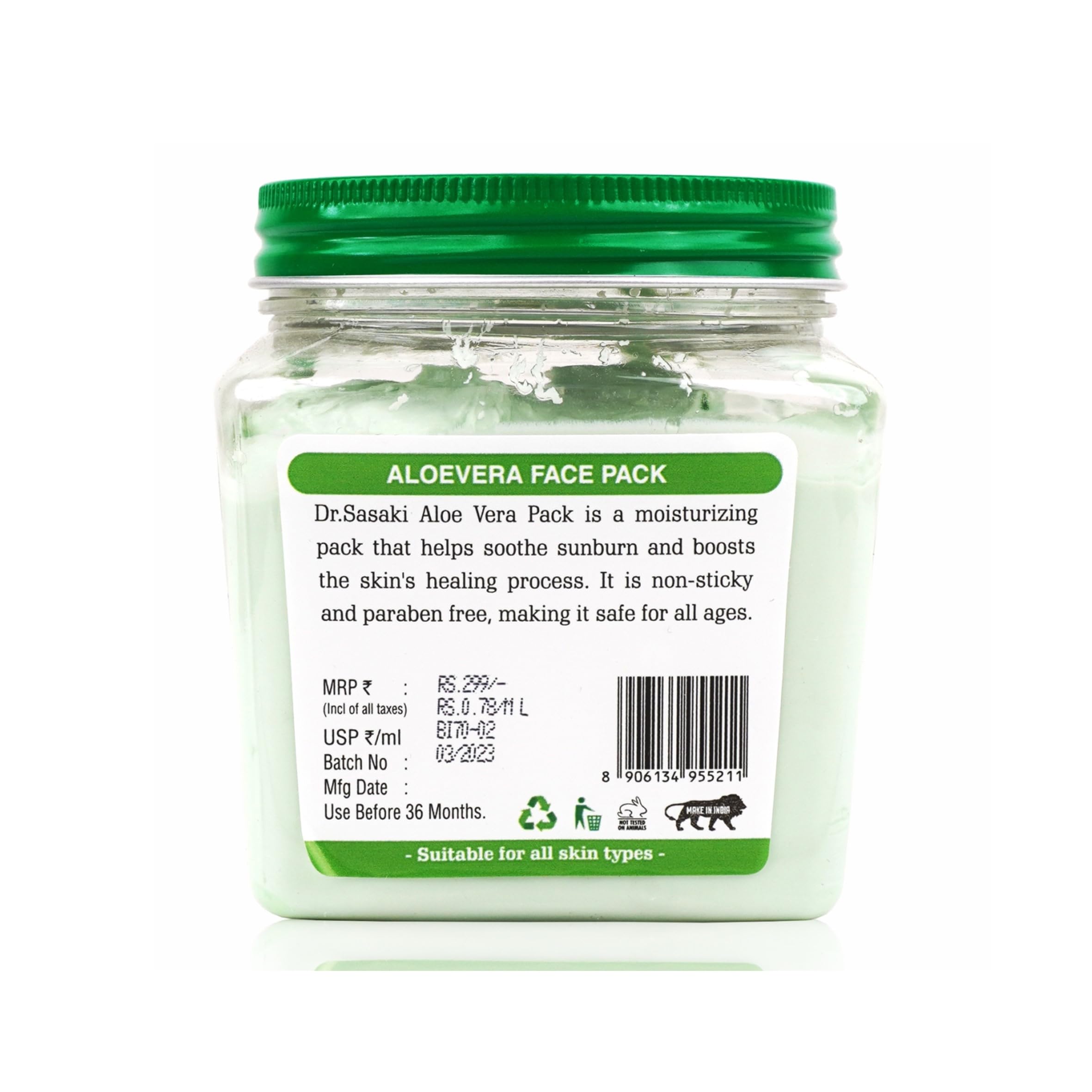 Dr. Sasaki Aloe Vera Face & Body Pack - 380ml Hydrating Skin Care for Dry & Sensitive Skin - Perfect for Daily Moisturizing & After Sun Care
