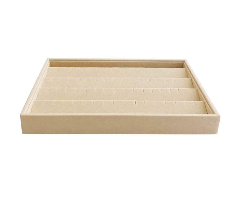 Premium Beige Velvet Jewelry Organizer Tray - Stackable Earring Drawer Insert & Closet Storage Solution for Necklaces, Rings & Bracelets | Perfect for Bedroom Vanity, Travel & Gift Giving
