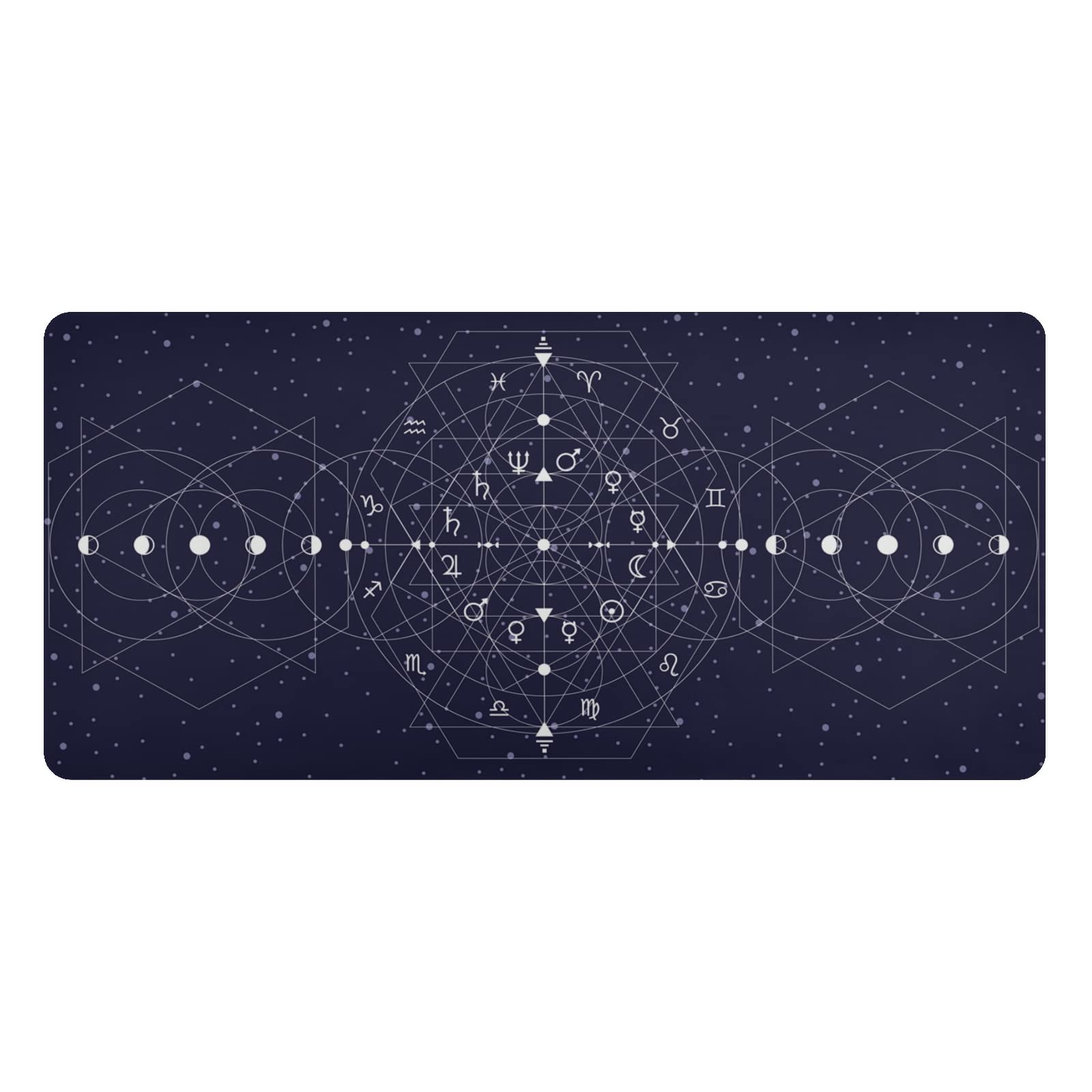 ALAZA Moon Phases Desk Mat - 16.5x35.4 Inch PVC Leather Waterproof Office Desk Pad for Keyboard & Mouse, Non-Slip Workstation Protector for Home & Office Decor | Perfect for Gaming, Writing & Computer Work