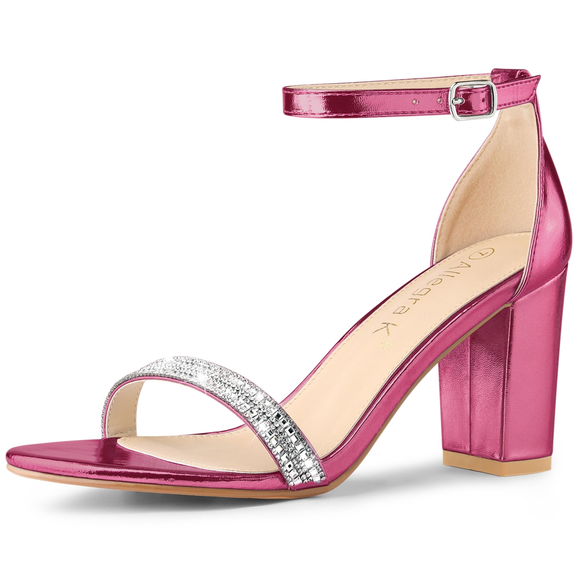 Allegra K Women's Rhinestone Ankle Strap Chunky Heel Sandals - Elegant Party Shoes for Weddings, Prom & Evening Events