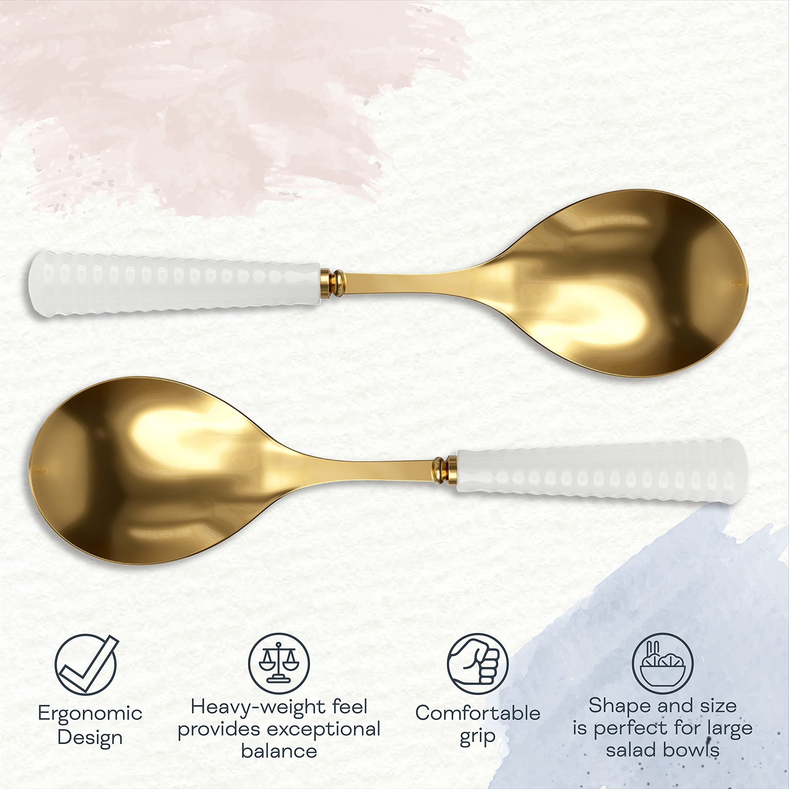 Sophie Conran Gold Serving Spoon 10 Inch - Elegant Ceramic Handle Pasta Spoon for Casseroles, Salads & Entertaining - Perfect for Dinner Parties, Holiday Meals & Formal Dining