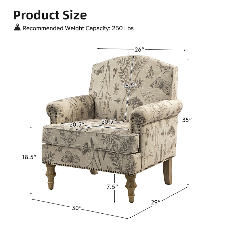 Raphael Farmhouse Armchair with Wooden Legs - Sturdy Frame Accent Chair for Living Room, Bedroom & Office (Multiple Styles Available)