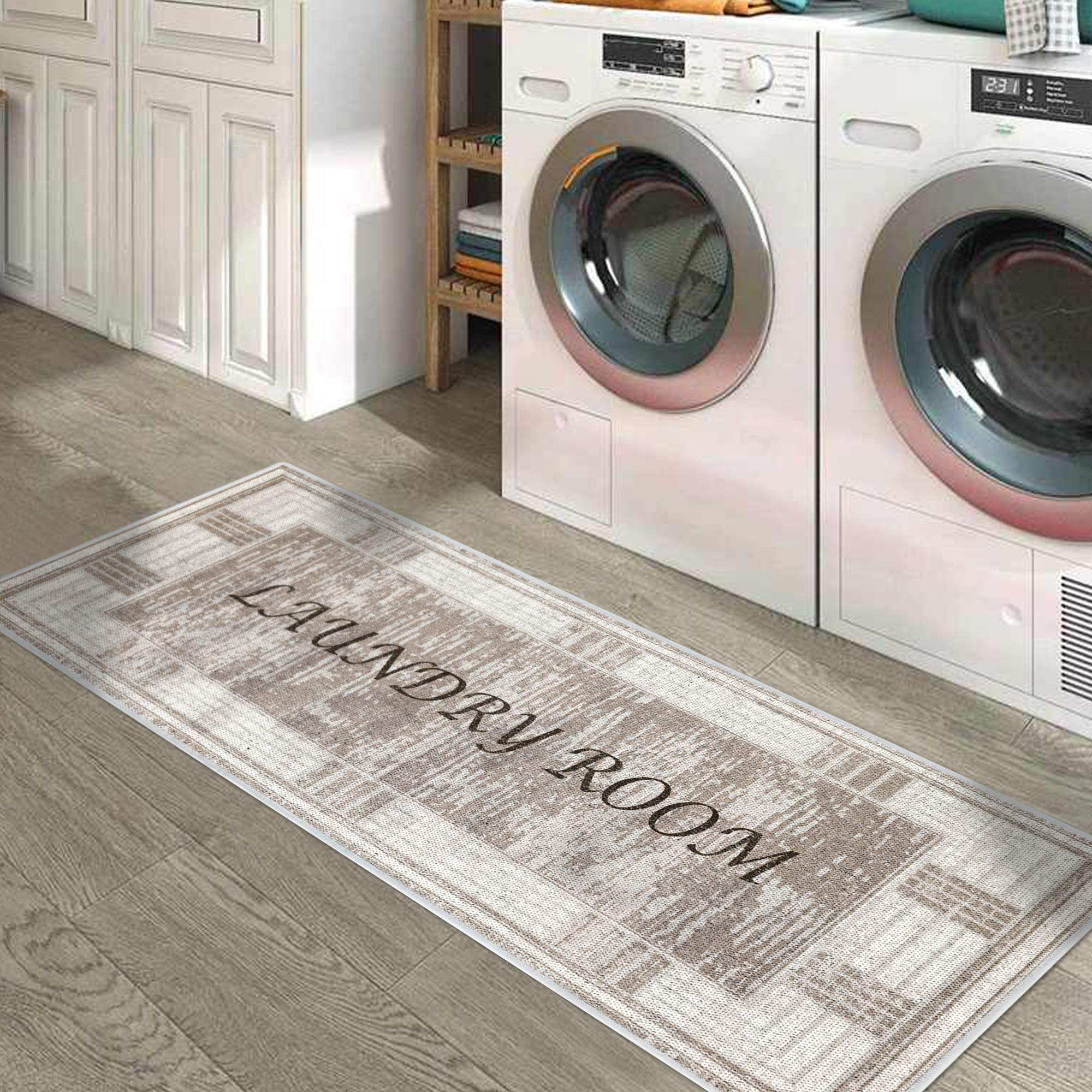 **Non-Slip Washable Laundry Room Rug – Ultra Thin Low Pile Bathroom Runner – Machine Washable Printed Washroom Rug – Laundry Room Decor – 20x59 Inches – Perfect for Bathroom, Kitchen & Entryway**