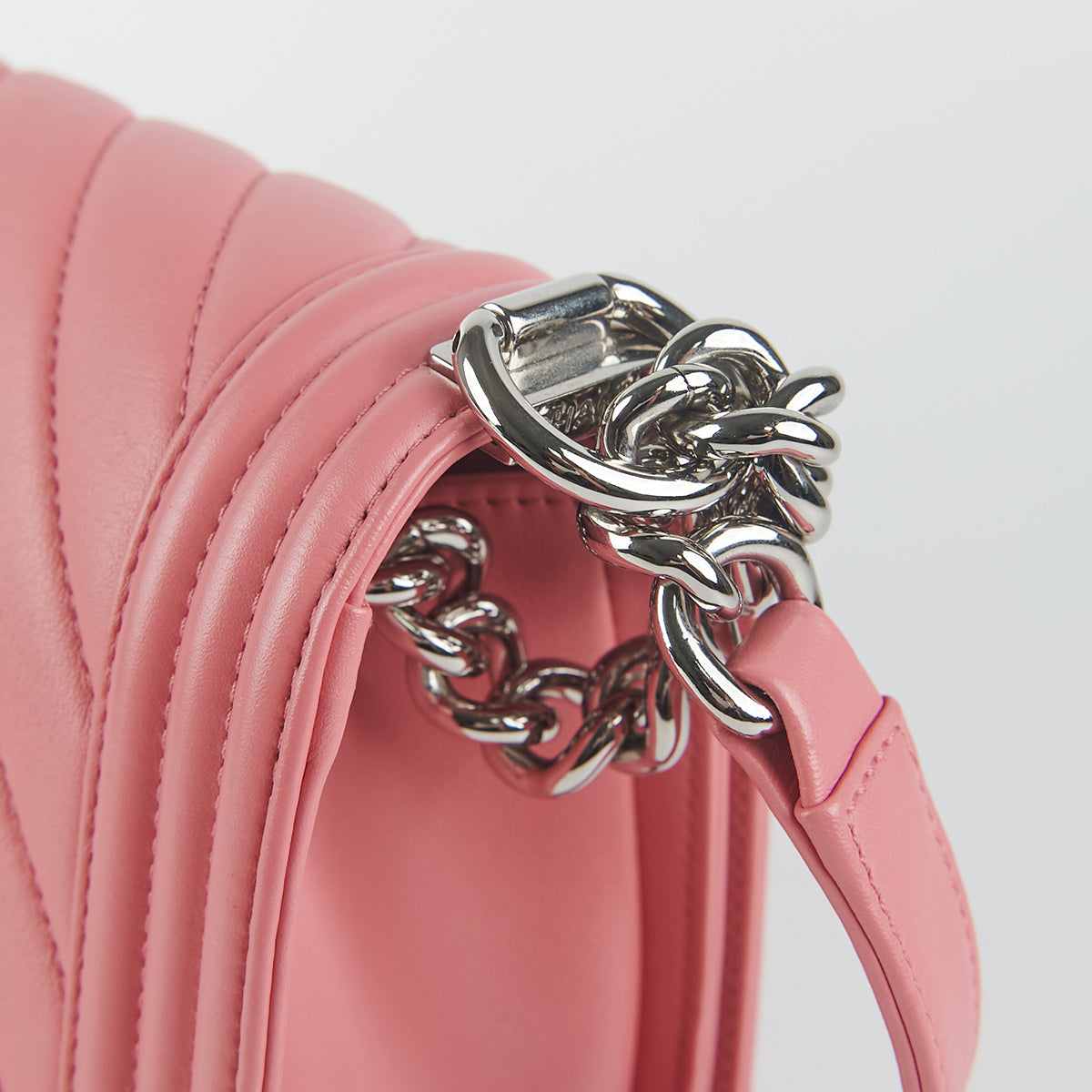Chanel Chevron Quilted Boy Bag Old Medium Size Lambskin Leather Pink Crossbody Purse - Perfect for Date Night & Evening Events