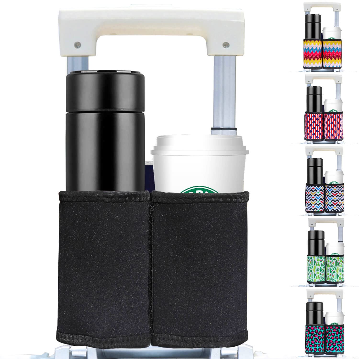 Gowraps Luggage Cup Holder - Hands-Free Drink Holder for Suitcases, Travel Accessories for Airplanes, Perfect Gift for Travelers & Flight Attendants (Black) | Ideal for Airports, Road Trips & Commuting