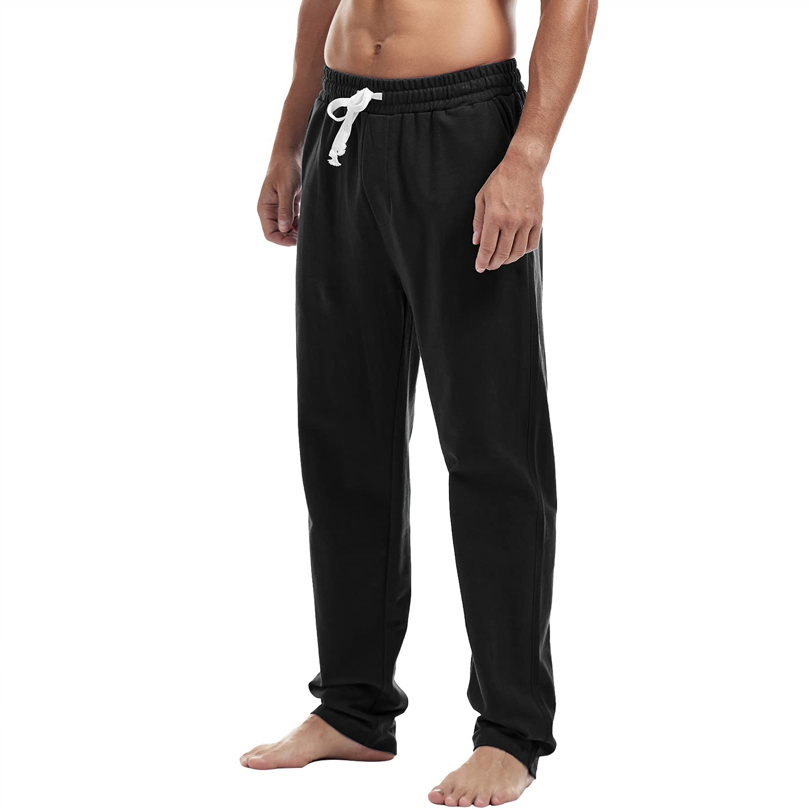 AMY COULEE Men's Cotton Athletic Pants - Open Bottom Running Sweatpants, Straight Leg Casual Joggers with Pockets for Gym, Workout & Lounge Wear
