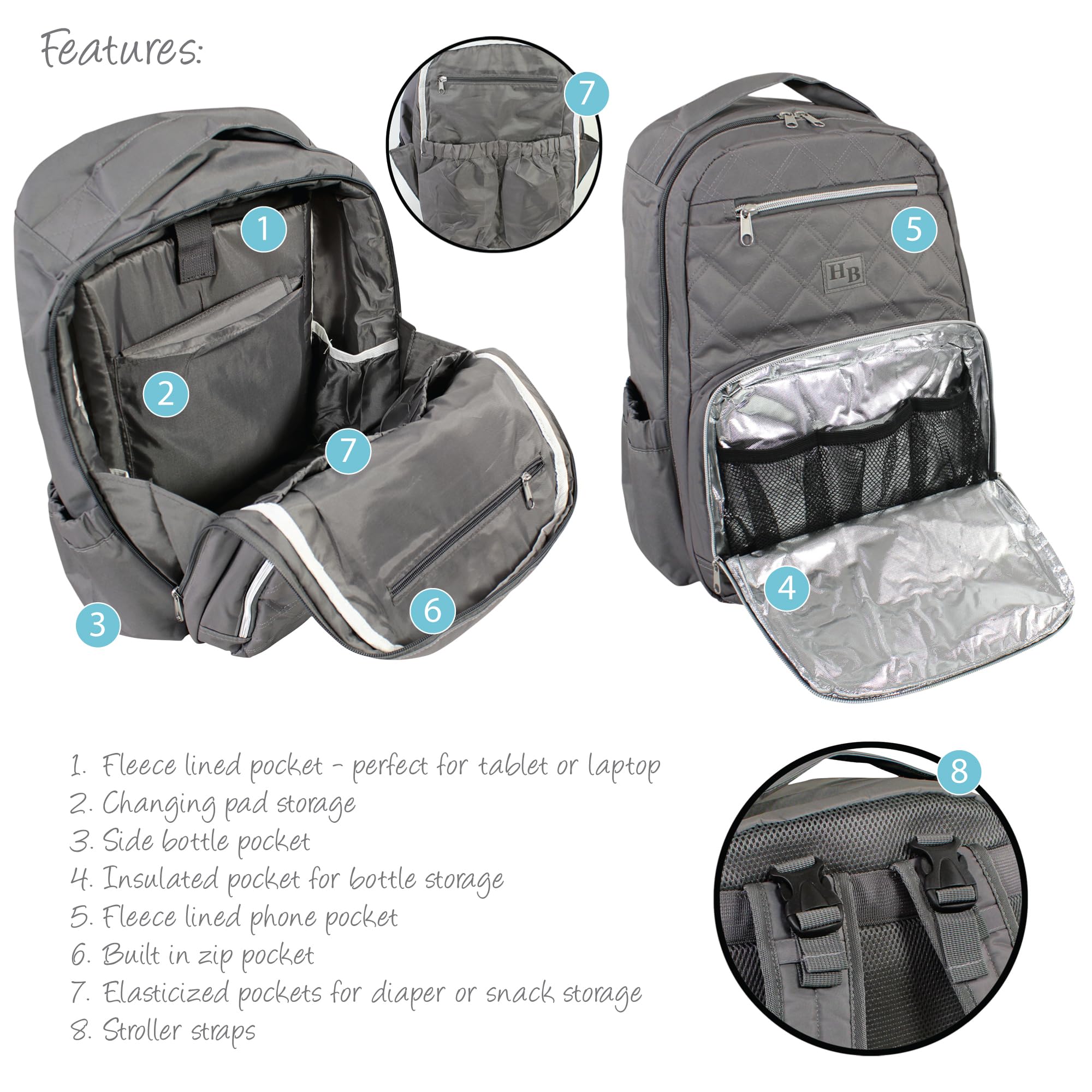 Hudson Baby Unisex Premium Diaper Backpack with Changing Pad - Charcoal Gray, One Size - Perfect for Travel, Daycare & On-the-Go Parents