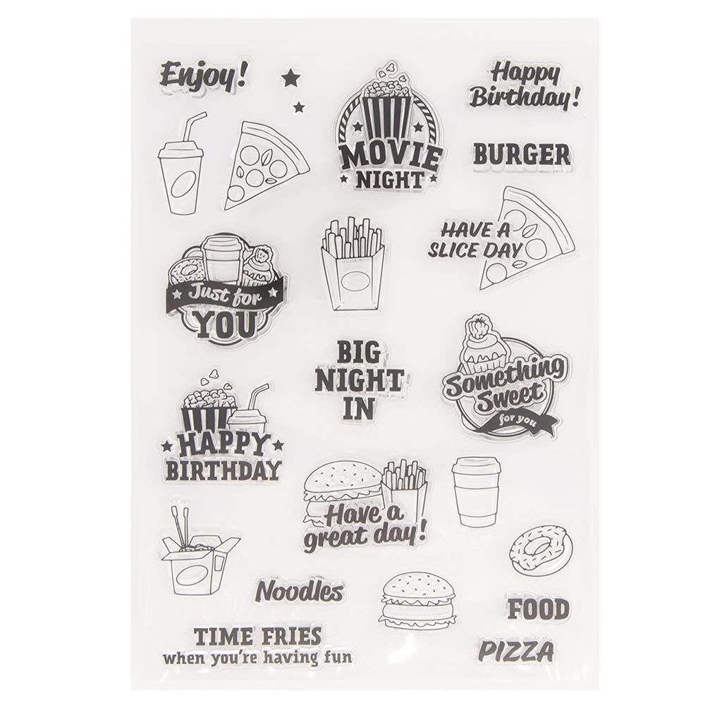 LZBRDY 5.9 x 8.3 Inch Clear Silicone Stamps Set - Burger Pizza Chips Cola Popcorn Wishes Words for Card Making, Scrapbooking, DIY Paper Crafts | Perfect for Birthday, Thanksgiving, Christmas, Valentine's Day Greeting Cards & Gift Wrapping