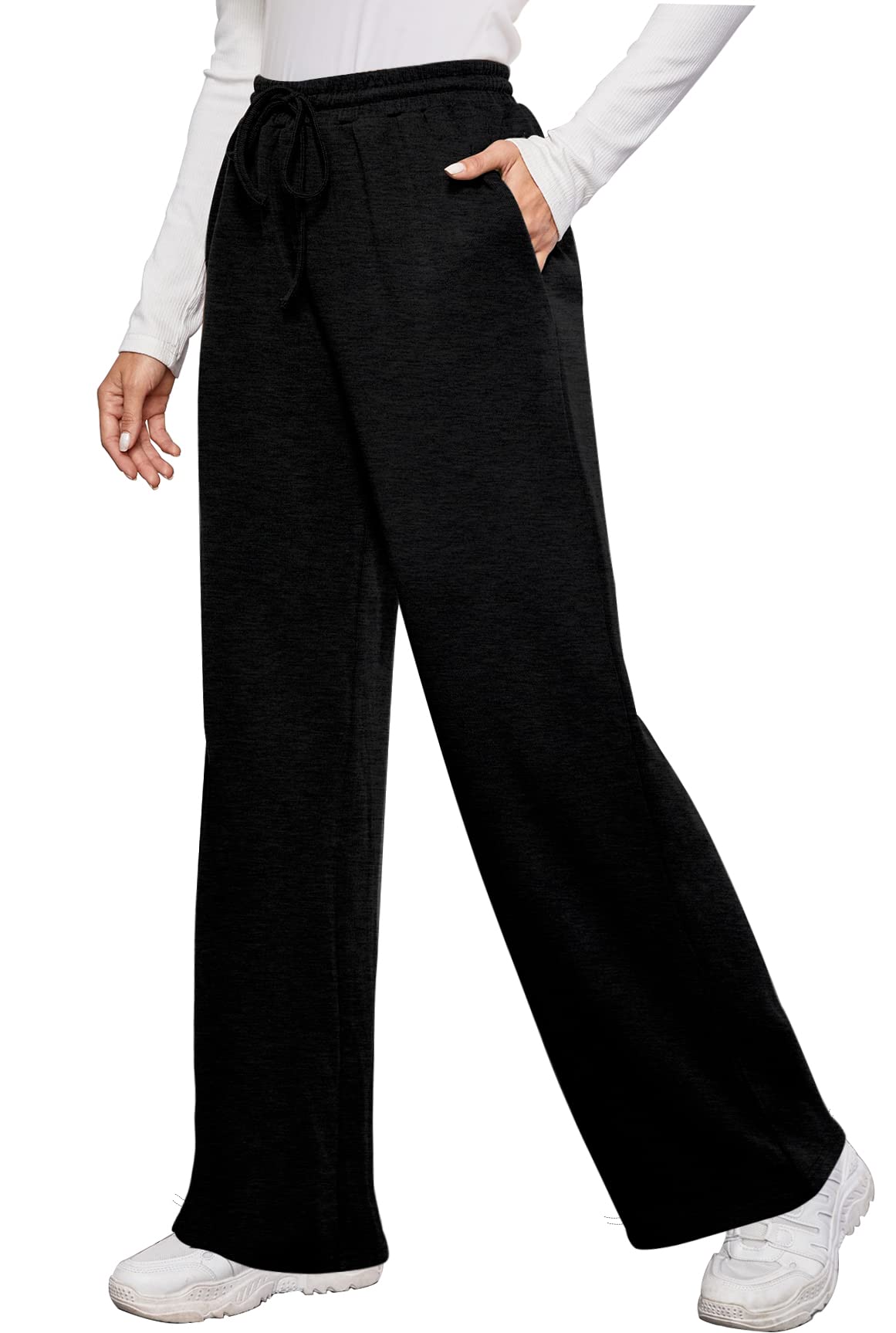 OFEEFAN Women's Fall & Winter Sweatpants with Pockets - Elastic Waist Wide Leg Drawstring Pants (S-XXL) for Casual Wear, Lounge & Outdoor Activities
