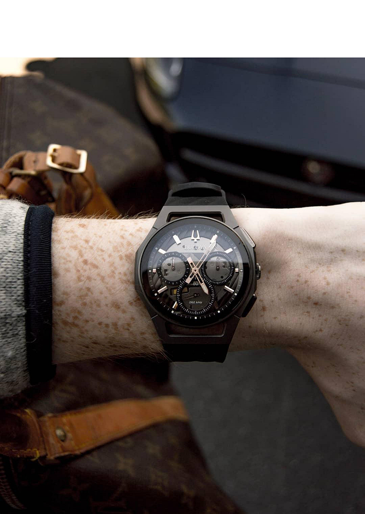 Bulova 98A162 Curv Chronograph Black Dial Men's Watch - Luxury Sports Chronograph for Business, Casual & Formal Wear