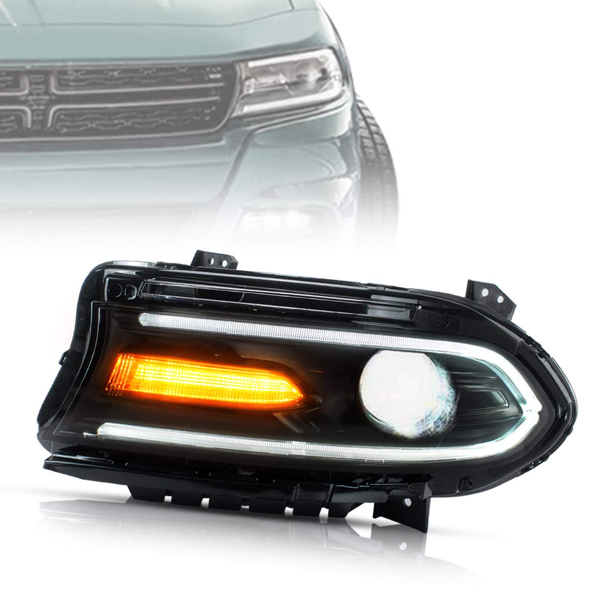 VLAND LED Projector Headlights Assembly for Dodge Charger 2015-2019 - Dual Beam Lens with DRL - Left Side Only (Bulbs Not Included) - Upgrade Your Ride for Night Driving & Enhanced Visibility