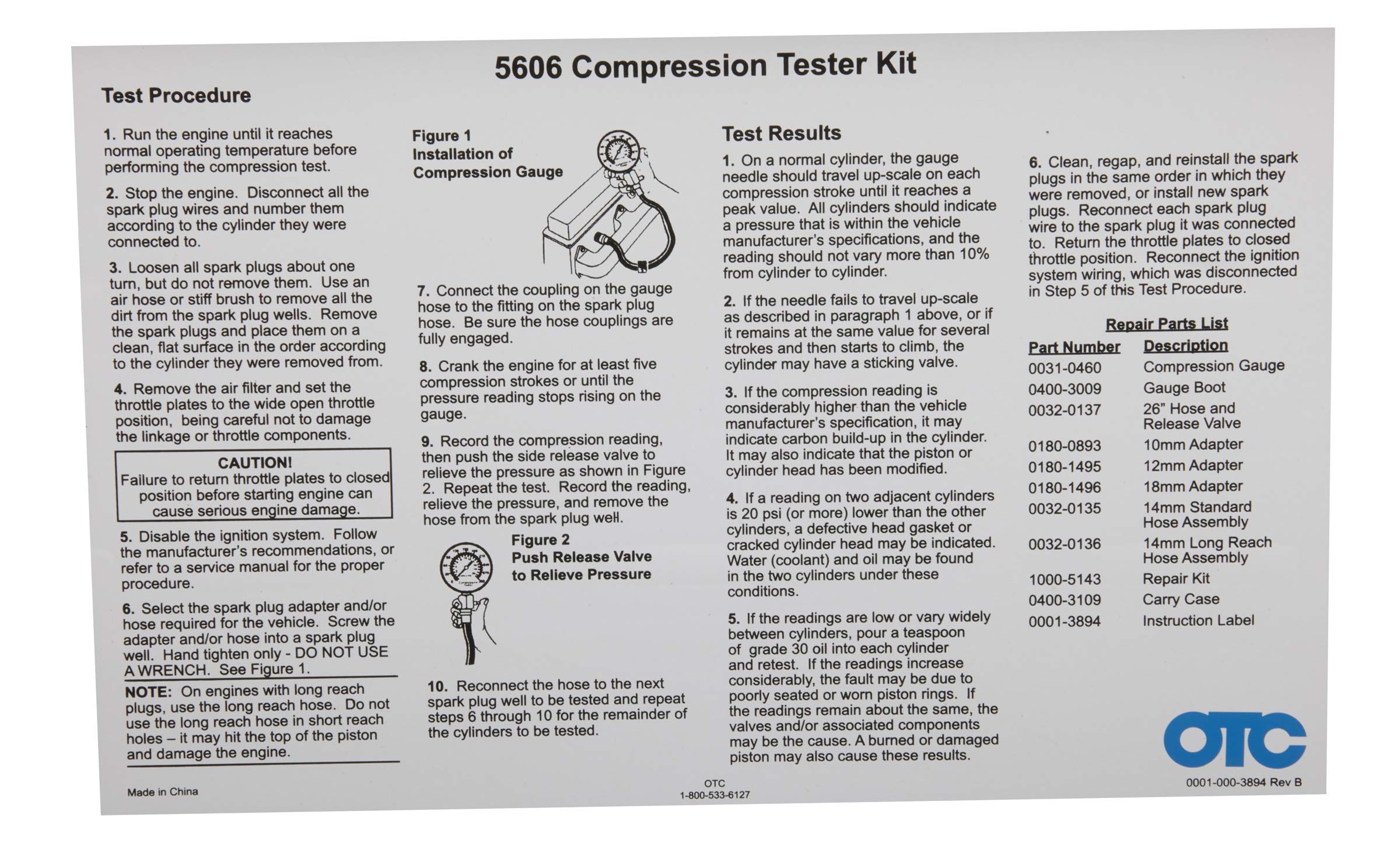 OTC 5606 Professional Compression Tester Kit - Accurate Gasoline Engine Diagnostic Tool for Cars, Trucks & Motorcycles | Perfect for Mechanics & DIY Auto Repair