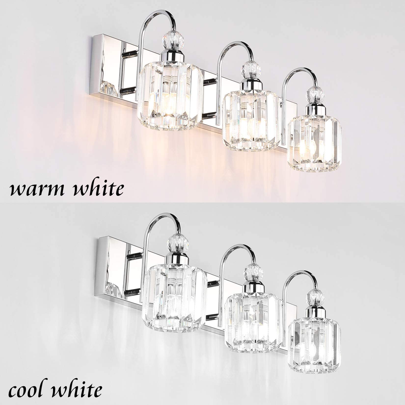 Ralbay Modern LED Crystal Bathroom Vanity Lights - Stainless Steel Mirror Lighting Fixtures for Bathroom Makeup Vanity - Perfect for Home, Hotel, and Spa Decor