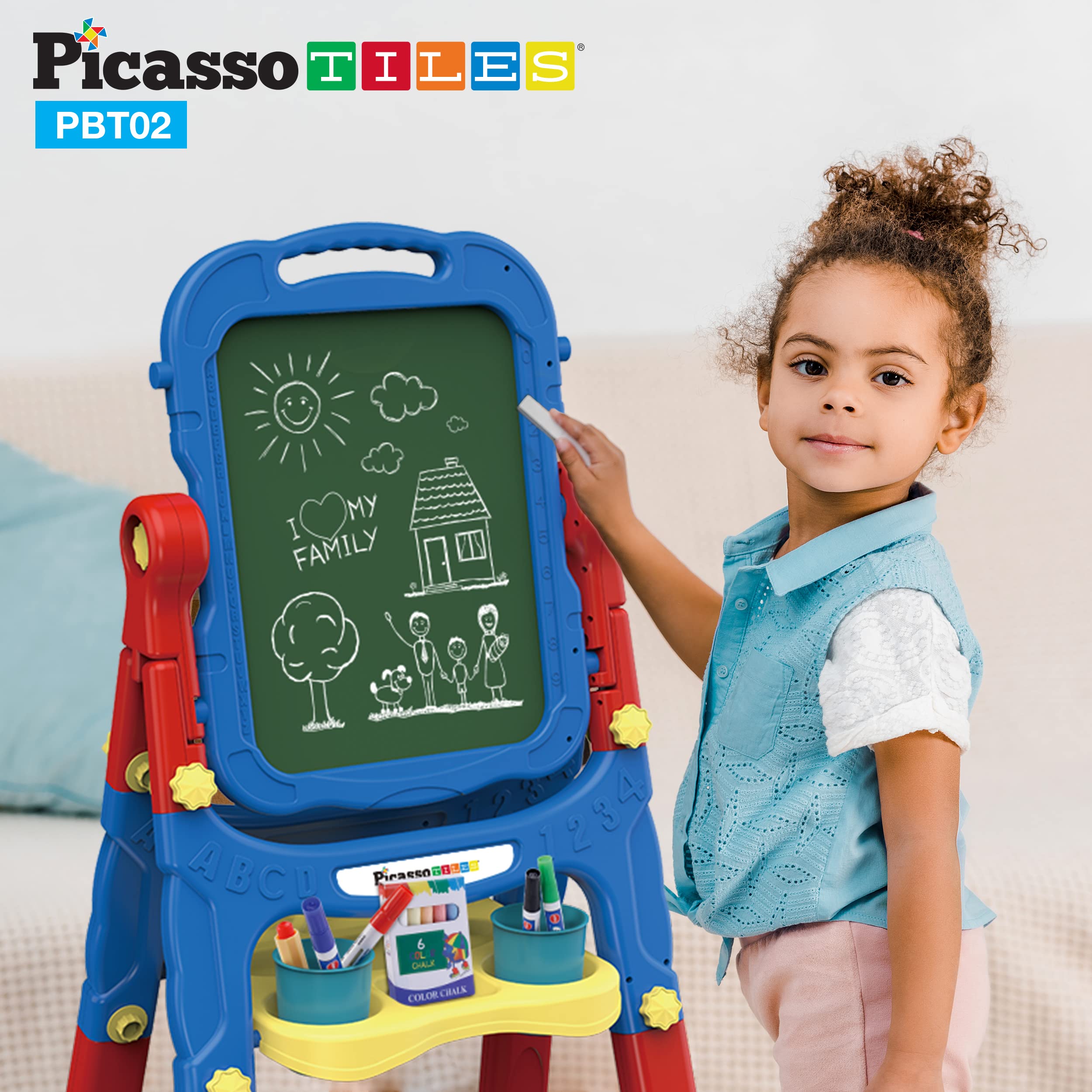 PicassoTiles Princess Dress Up & Art Easel Set - 24pc Fairy Tale Pretend Play Kit with Tiara, Jewelry, Shoes & Fashion Accessories - Dual-Sided Chalkboard & Whiteboard for Creative Play - Perfect for Kids' Dress Up Parties & Art Activities