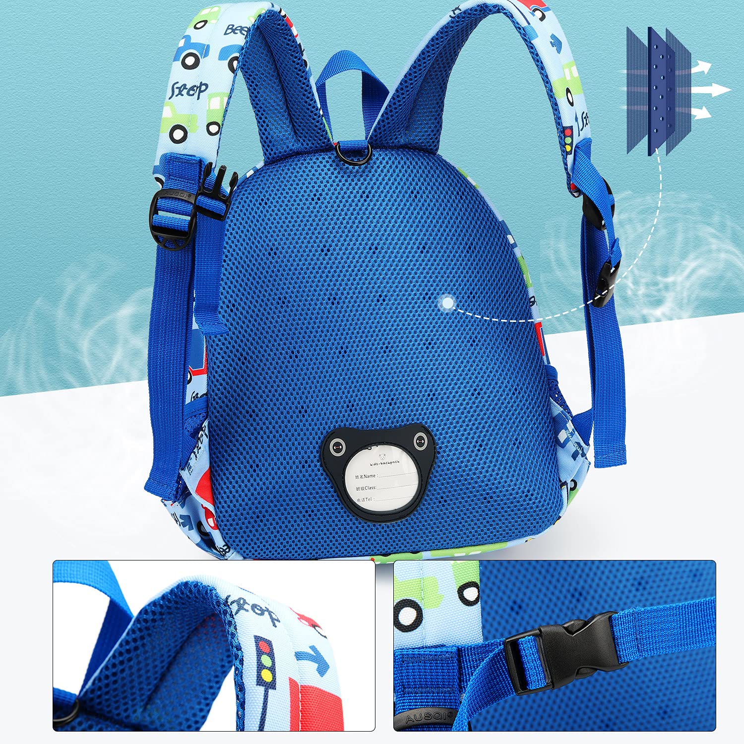 3D Dinosaur Backpack for Toddlers - Waterproof Kids Backpack with Safety Leash for Boys & Girls (Blue Bus) - Perfect for Preschool, Daycare & Travel Adventures